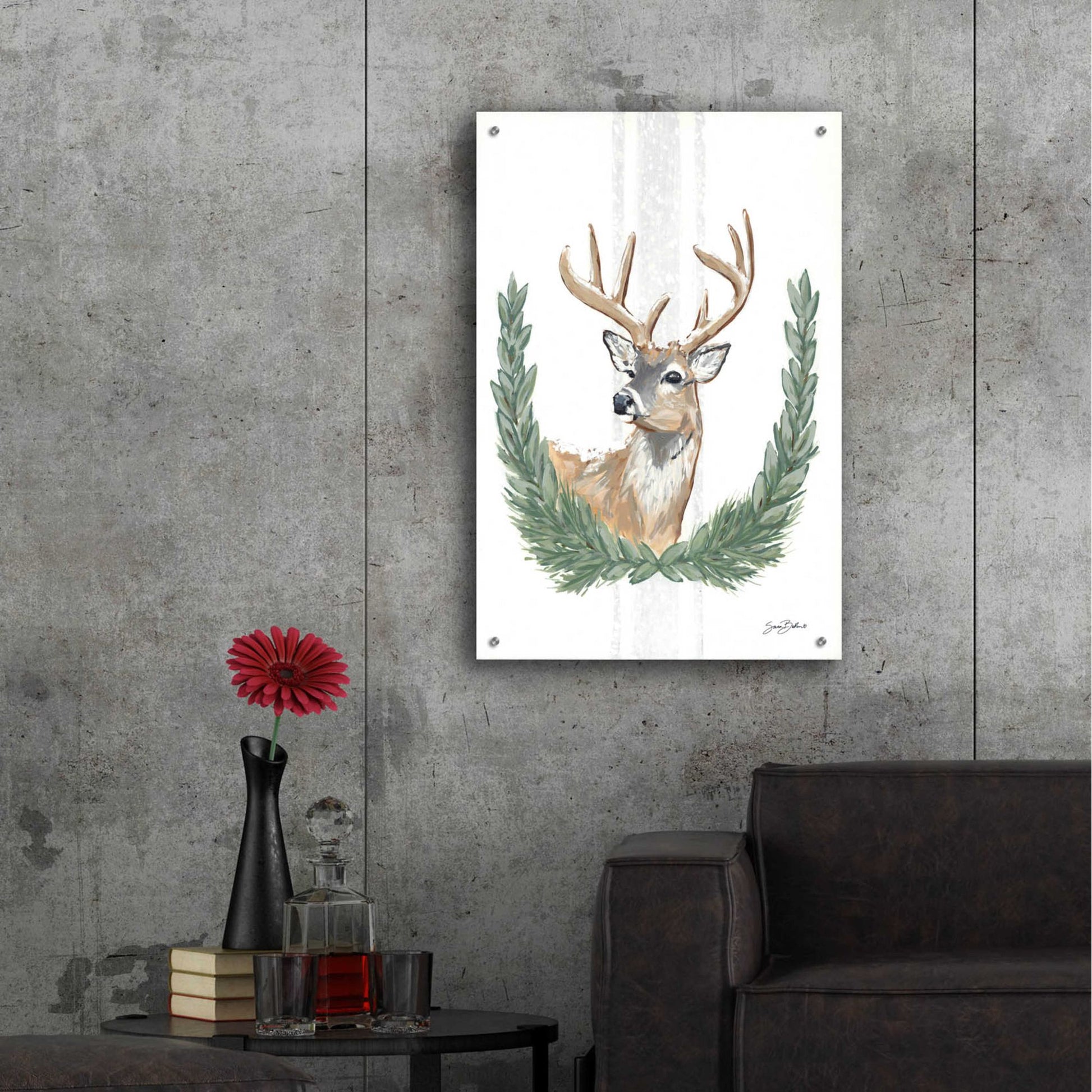 Epic Art 'Arctic Winter Deer  ' by Sara Baker, Acrylic Glass Wall Art,24x36