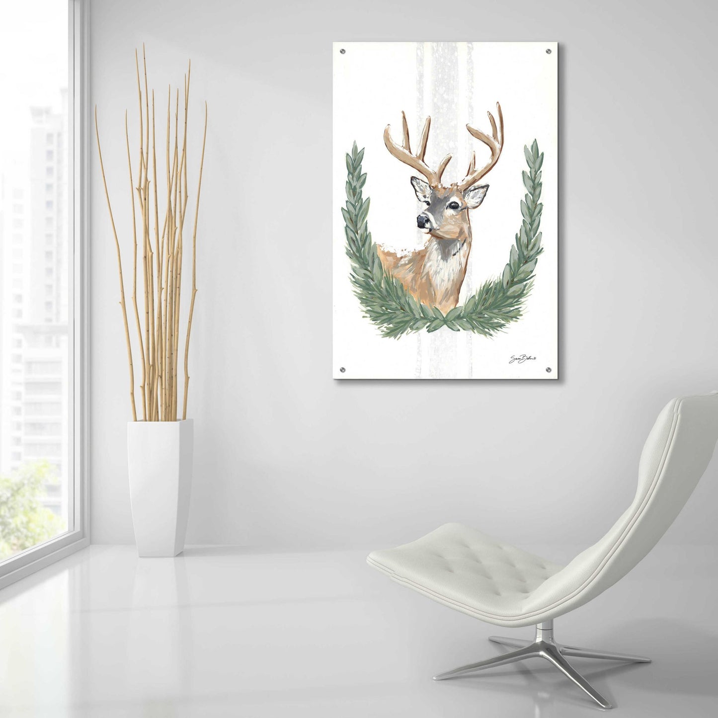 Epic Art 'Arctic Winter Deer  ' by Sara Baker, Acrylic Glass Wall Art,24x36