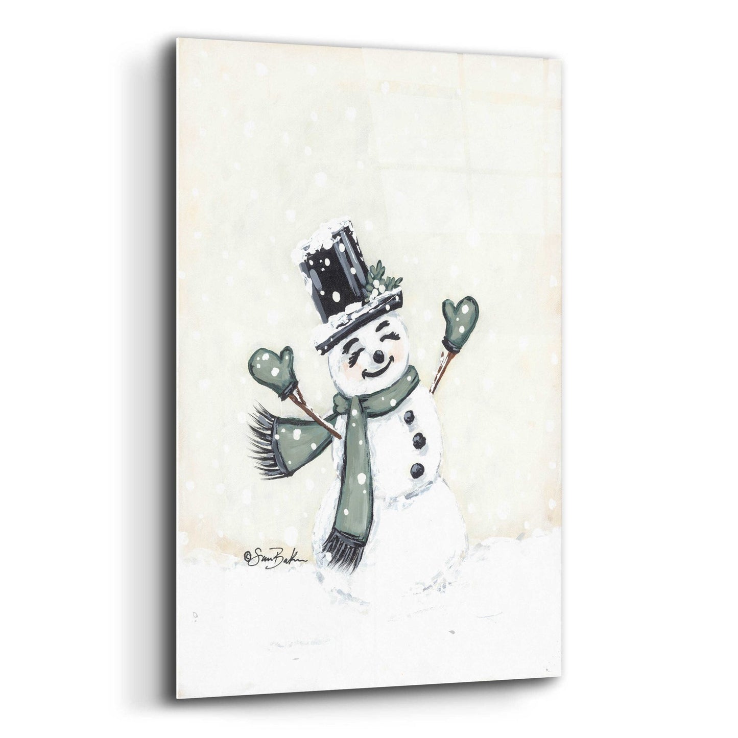 Epic Art 'Jolly Green Snowman' by Sara Baker, Acrylic Glass Wall Art,12x16