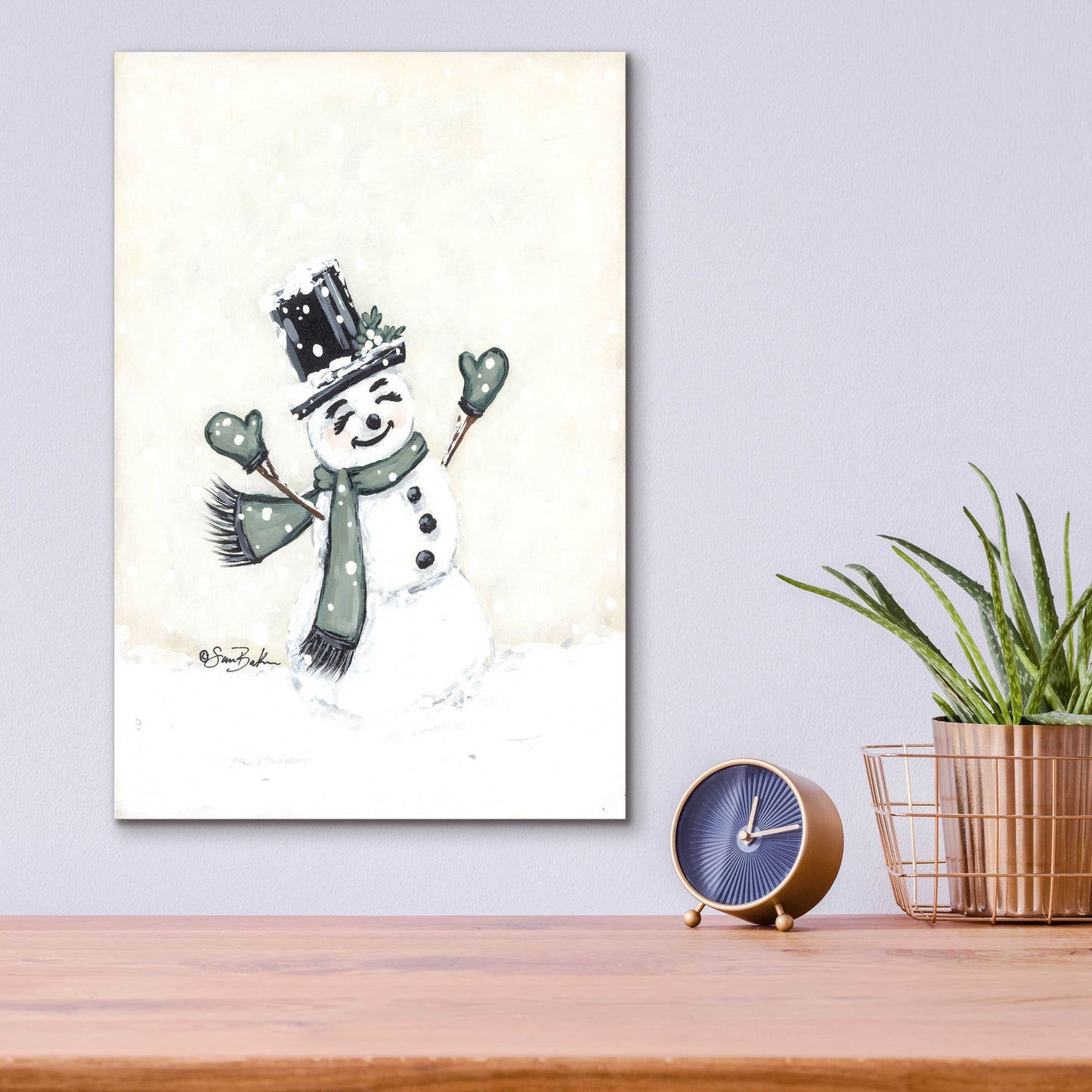 Epic Art 'Jolly Green Snowman' by Sara Baker, Acrylic Glass Wall Art,12x16