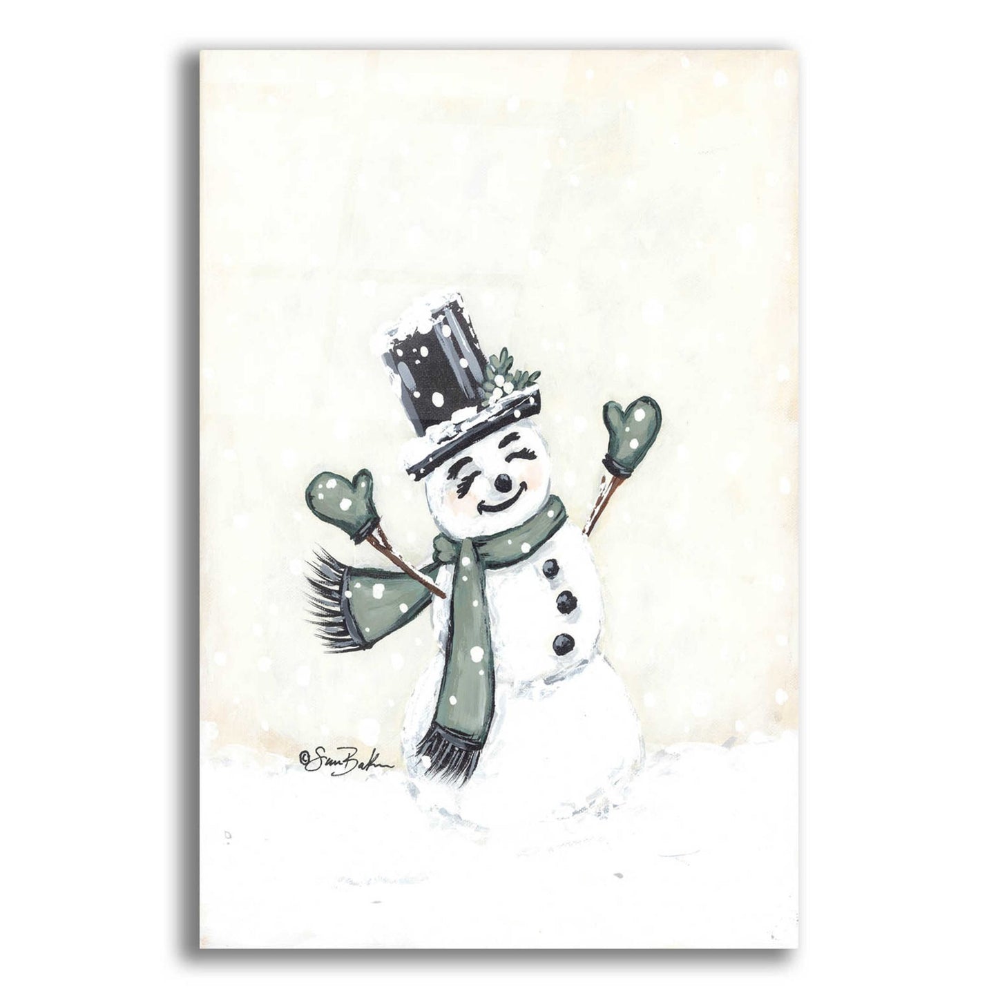 Epic Art 'Jolly Green Snowman' by Sara Baker, Acrylic Glass Wall Art,12x16