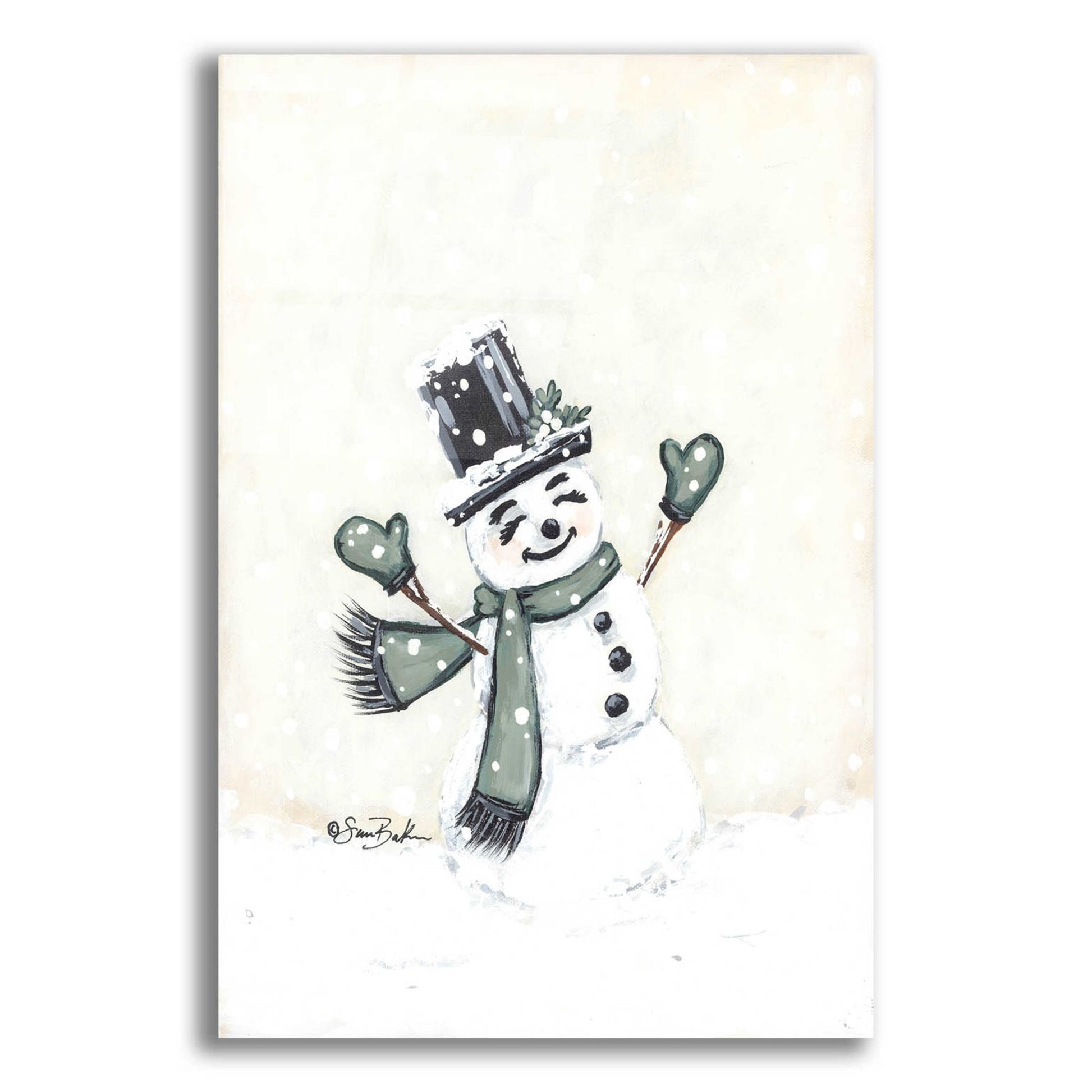 Epic Art 'Jolly Green Snowman' by Sara Baker, Acrylic Glass Wall Art,16x24