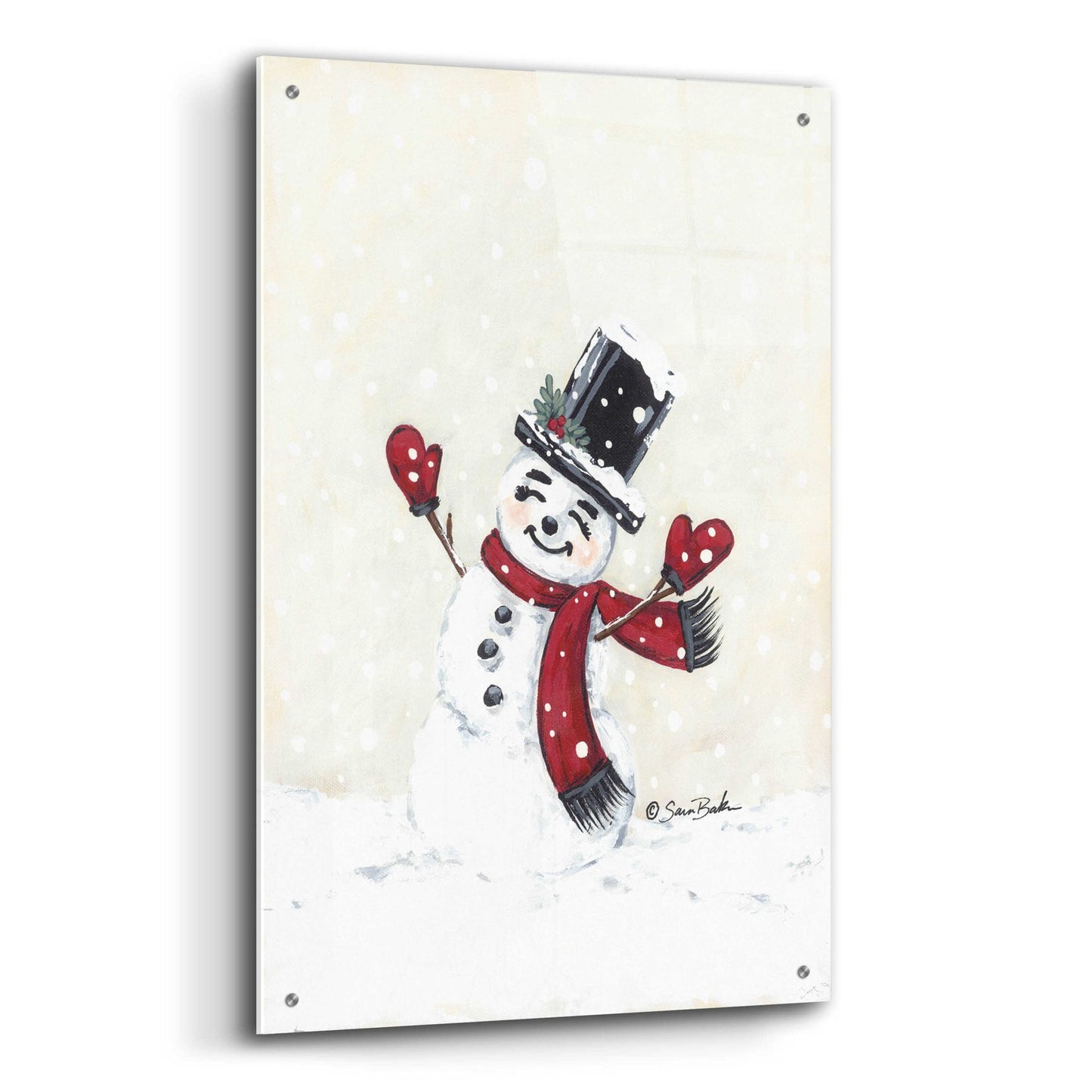 Epic Art 'Jolly Red Snowman' by Sara Baker, Acrylic Glass Wall Art,24x36