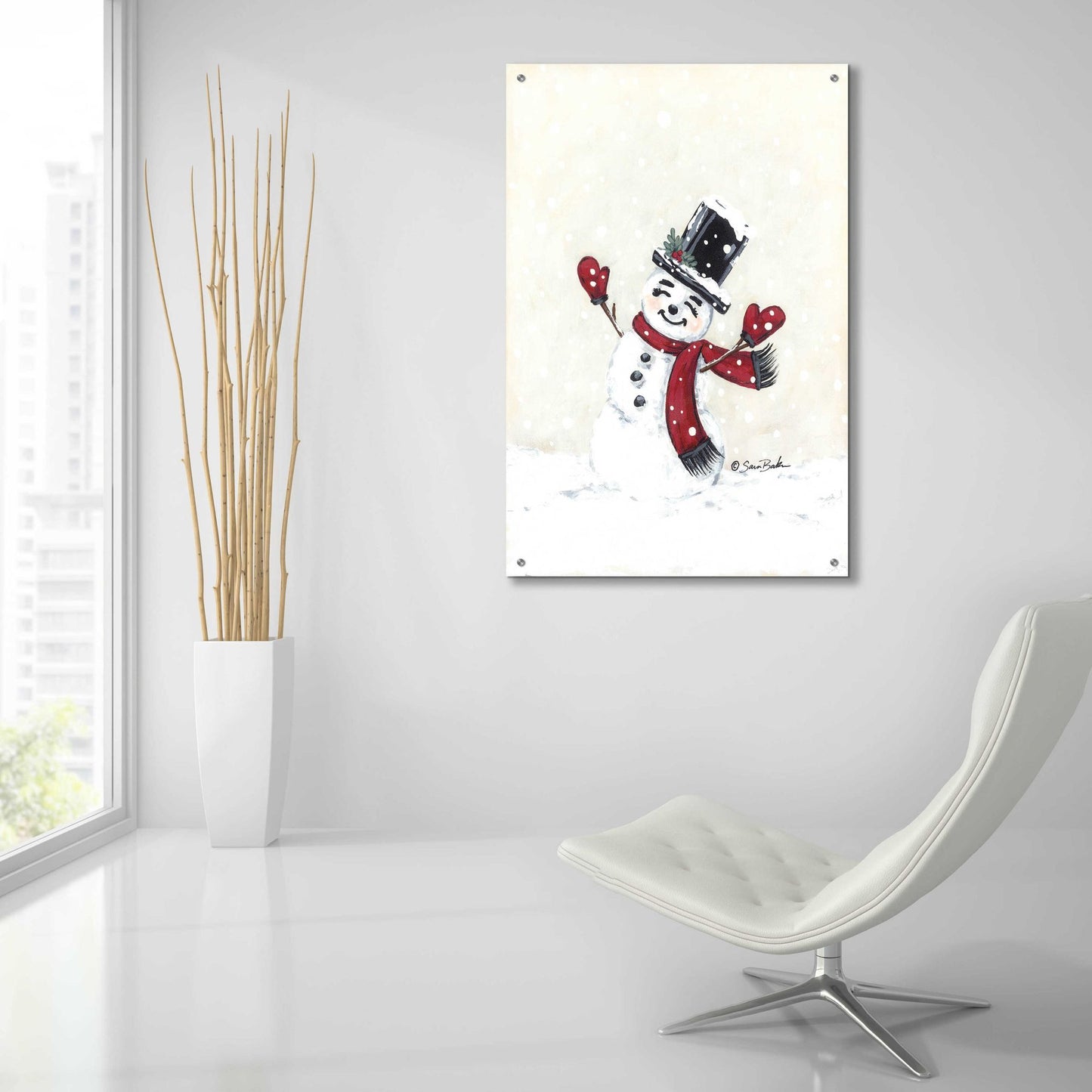 Epic Art 'Jolly Red Snowman' by Sara Baker, Acrylic Glass Wall Art,24x36