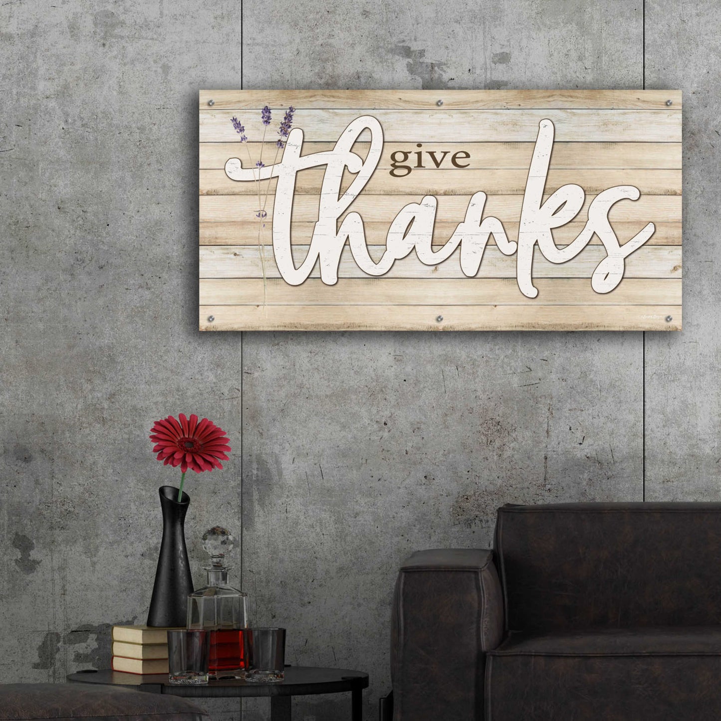 Epic Art 'Give Thanks' by Susie Boyer, Acrylic Glass Wall Art,48x24