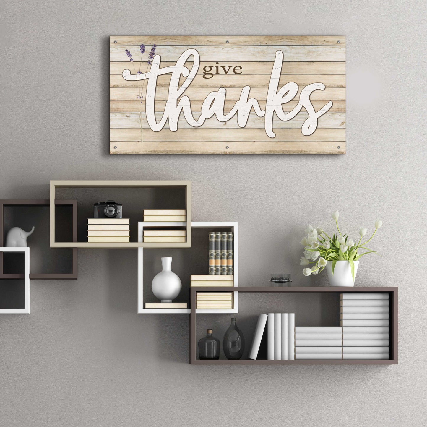 Epic Art 'Give Thanks' by Susie Boyer, Acrylic Glass Wall Art,48x24