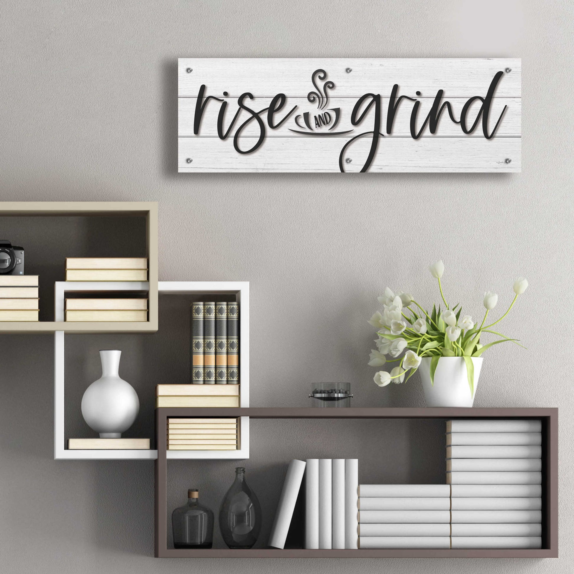 Epic Art 'Rise and Grind     ' by Susie Boyer, Acrylic Glass Wall Art,36x12