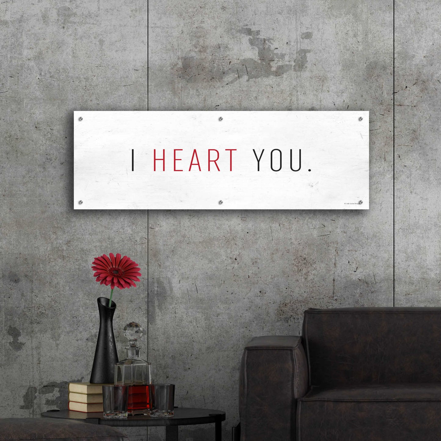 Epic Art 'I Heart You' by Lady Louise Designs, Acrylic Glass Wall Art,48x16