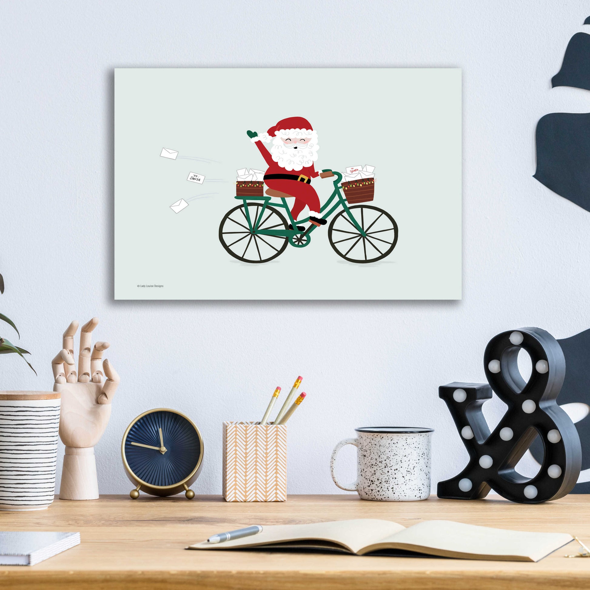 Epic Art 'Santa Bike' by Lady Louise Designs, Acrylic Glass Wall Art,16x12