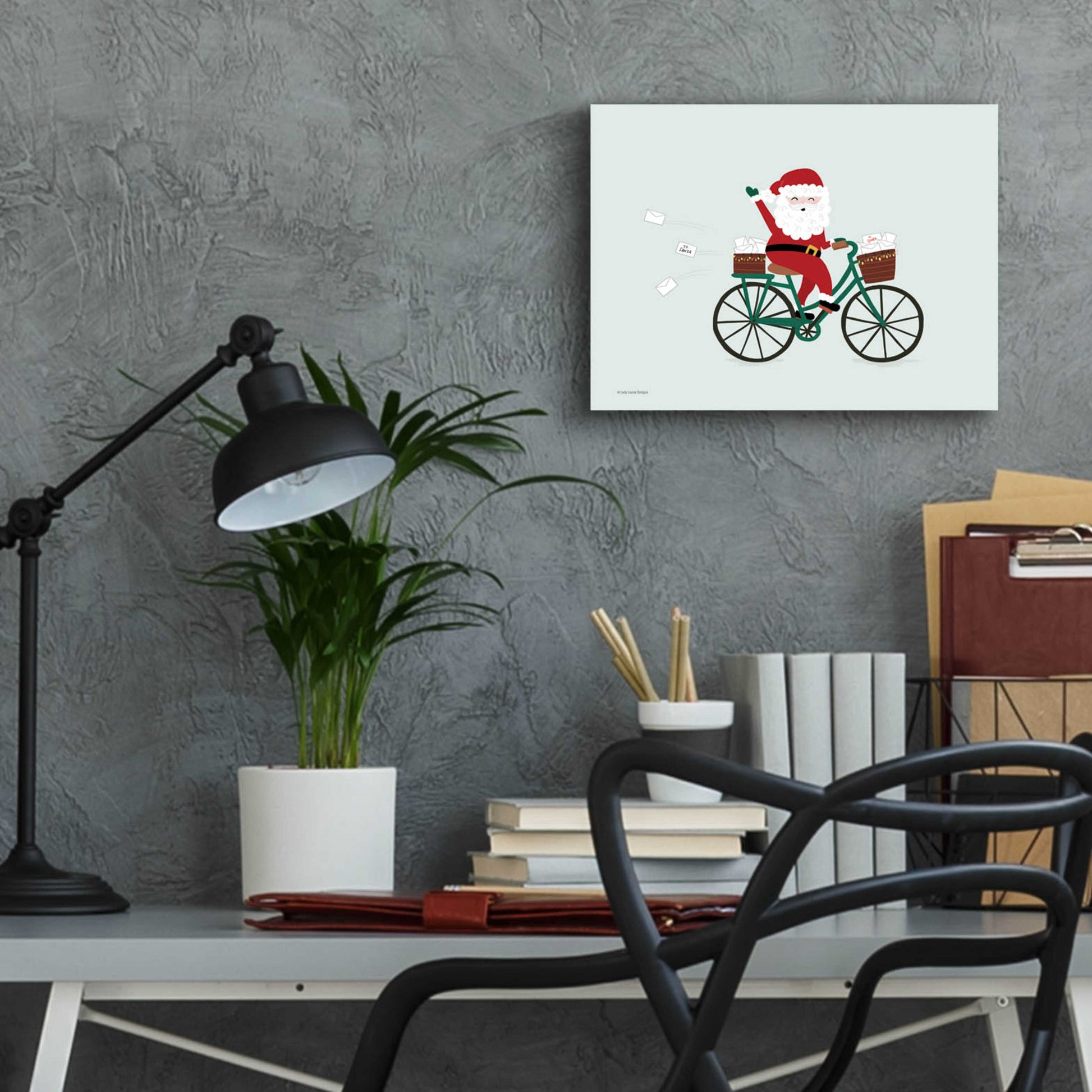 Epic Art 'Santa Bike' by Lady Louise Designs, Acrylic Glass Wall Art,16x12