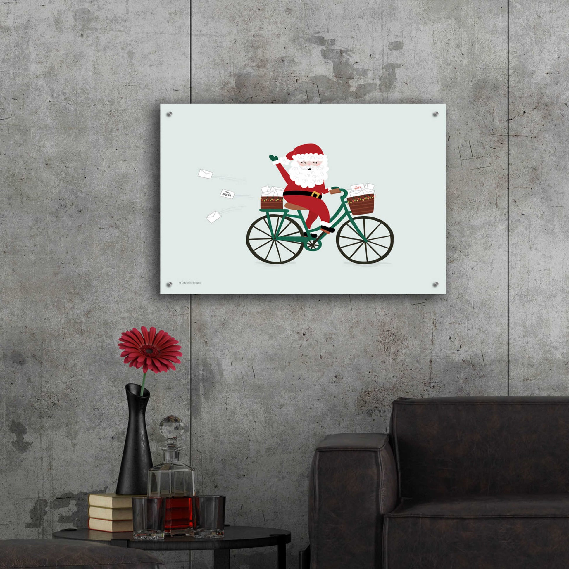 Epic Art 'Santa Bike' by Lady Louise Designs, Acrylic Glass Wall Art,36x24