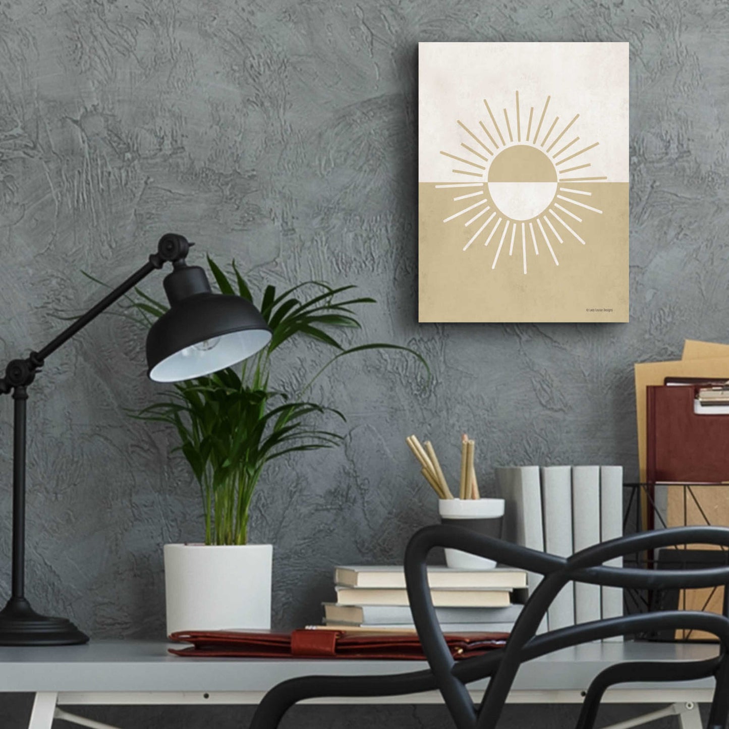 Epic Art 'Neutral Nursery Half Sun    ' by Lady Louise Designs, Acrylic Glass Wall Art,12x16