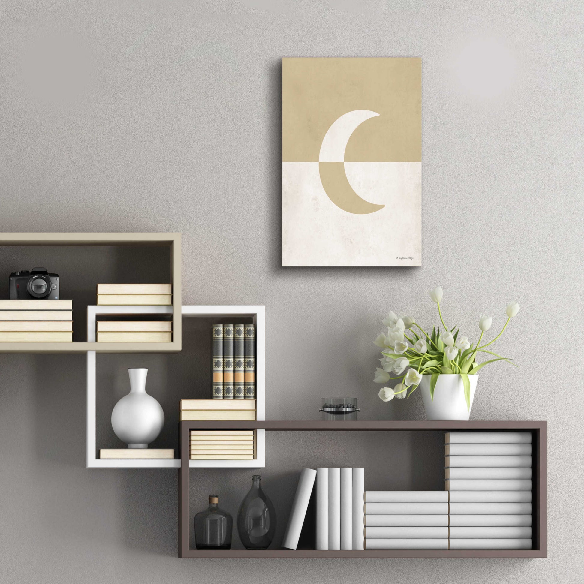 Epic Art 'Neutral Nursery Half Moon    ' by Lady Louise Designs, Acrylic Glass Wall Art,16x24