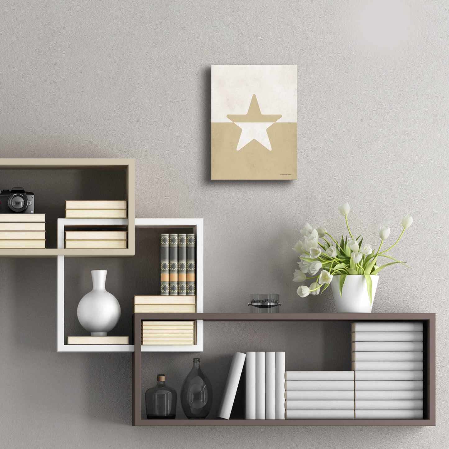 Epic Art 'Neutral Nursery Half Star    ' by Lady Louise Designs, Acrylic Glass Wall Art,12x16