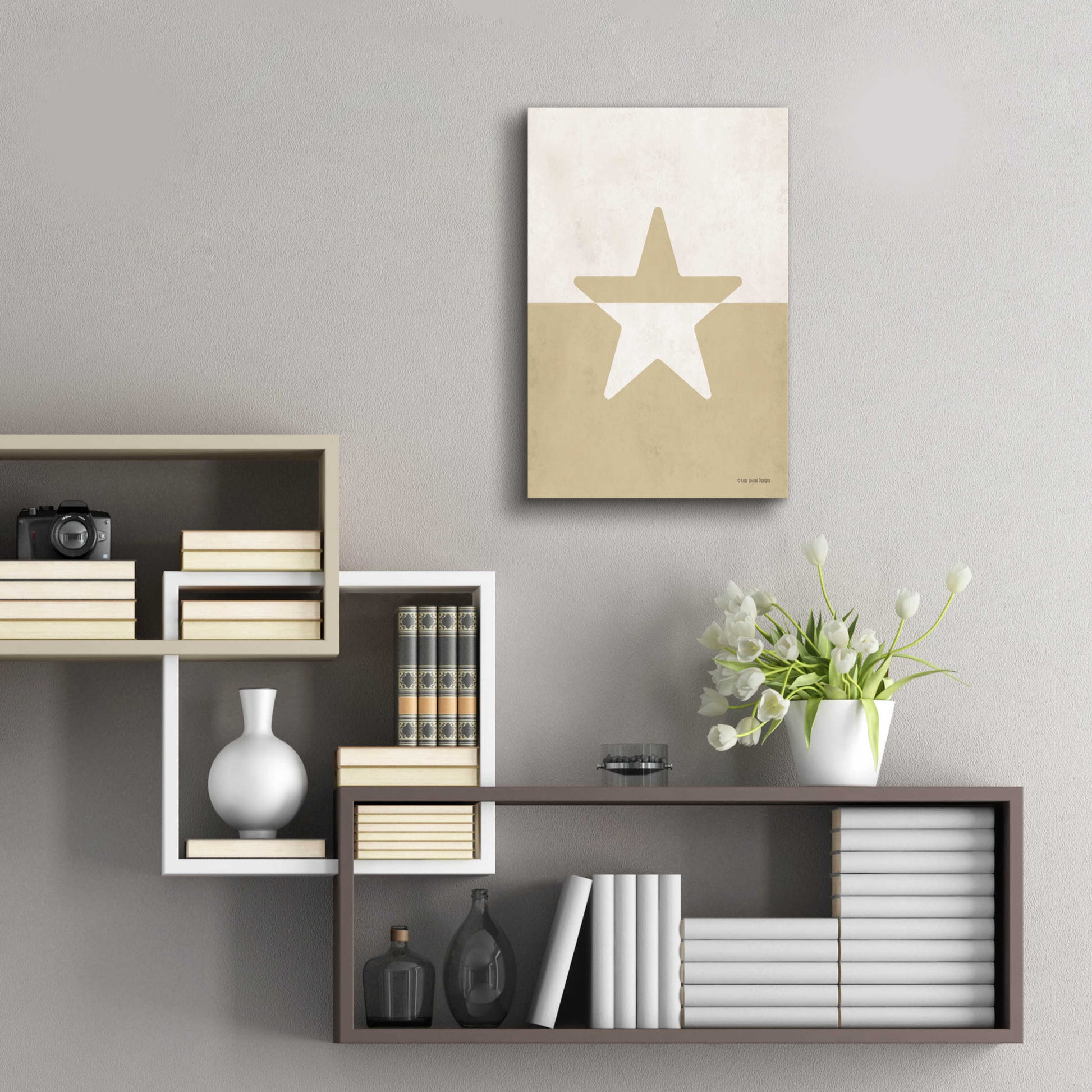 Epic Art 'Neutral Nursery Half Star    ' by Lady Louise Designs, Acrylic Glass Wall Art,16x24