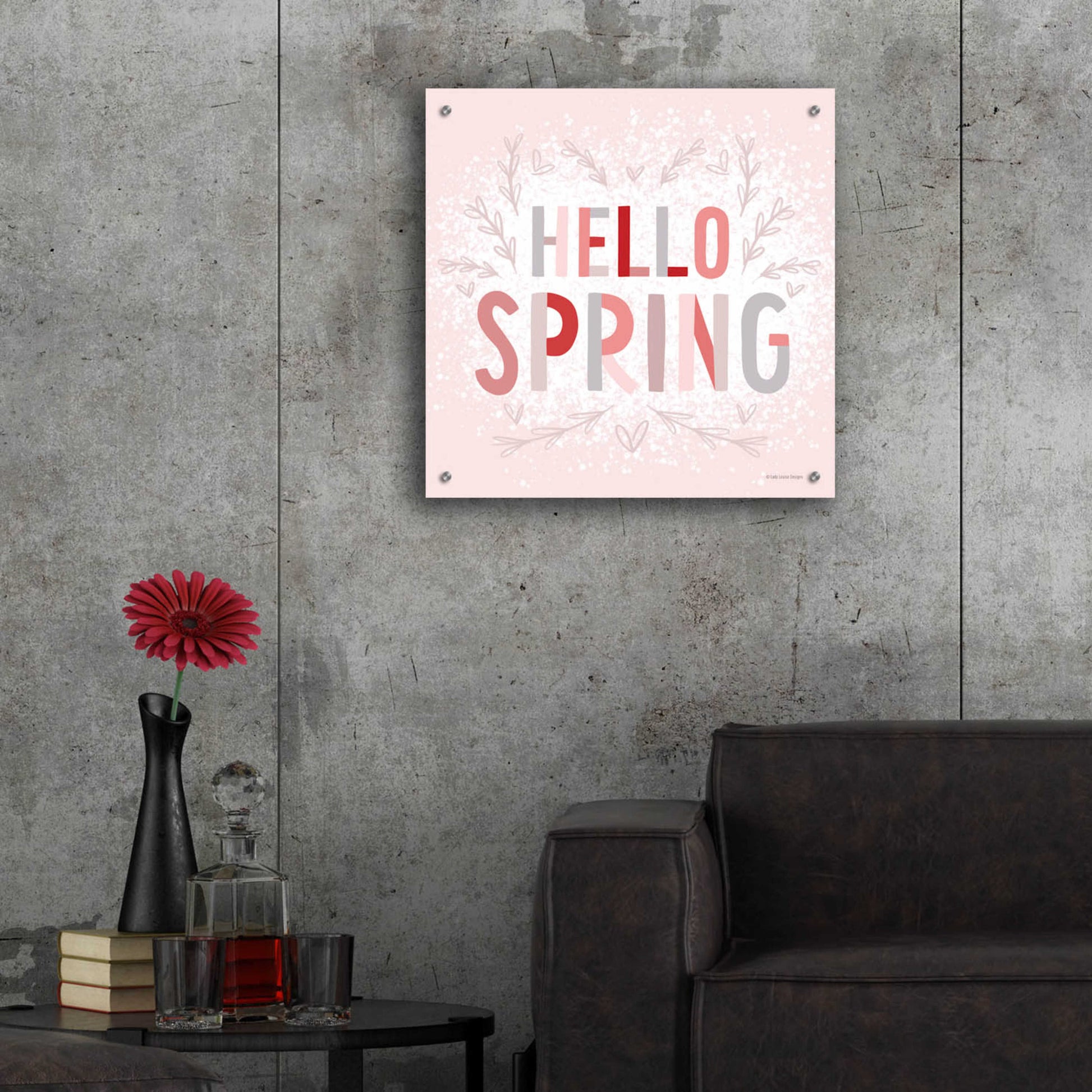 Epic Art 'Hello Spring Pink' by Lady Louise Designs, Acrylic Glass Wall Art,24x24