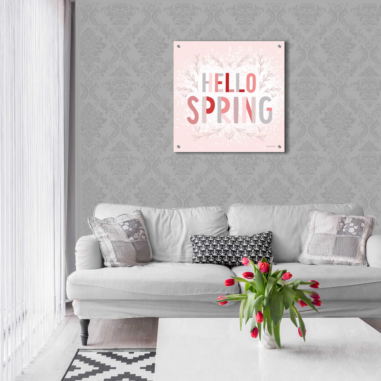 Epic Art 'Hello Spring Pink' by Lady Louise Designs, Acrylic Glass Wall Art,24x24