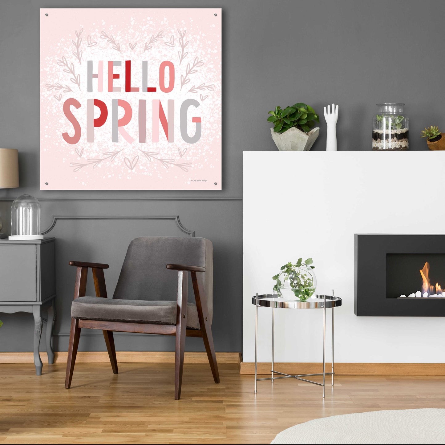 Epic Art 'Hello Spring Pink' by Lady Louise Designs, Acrylic Glass Wall Art,36x36