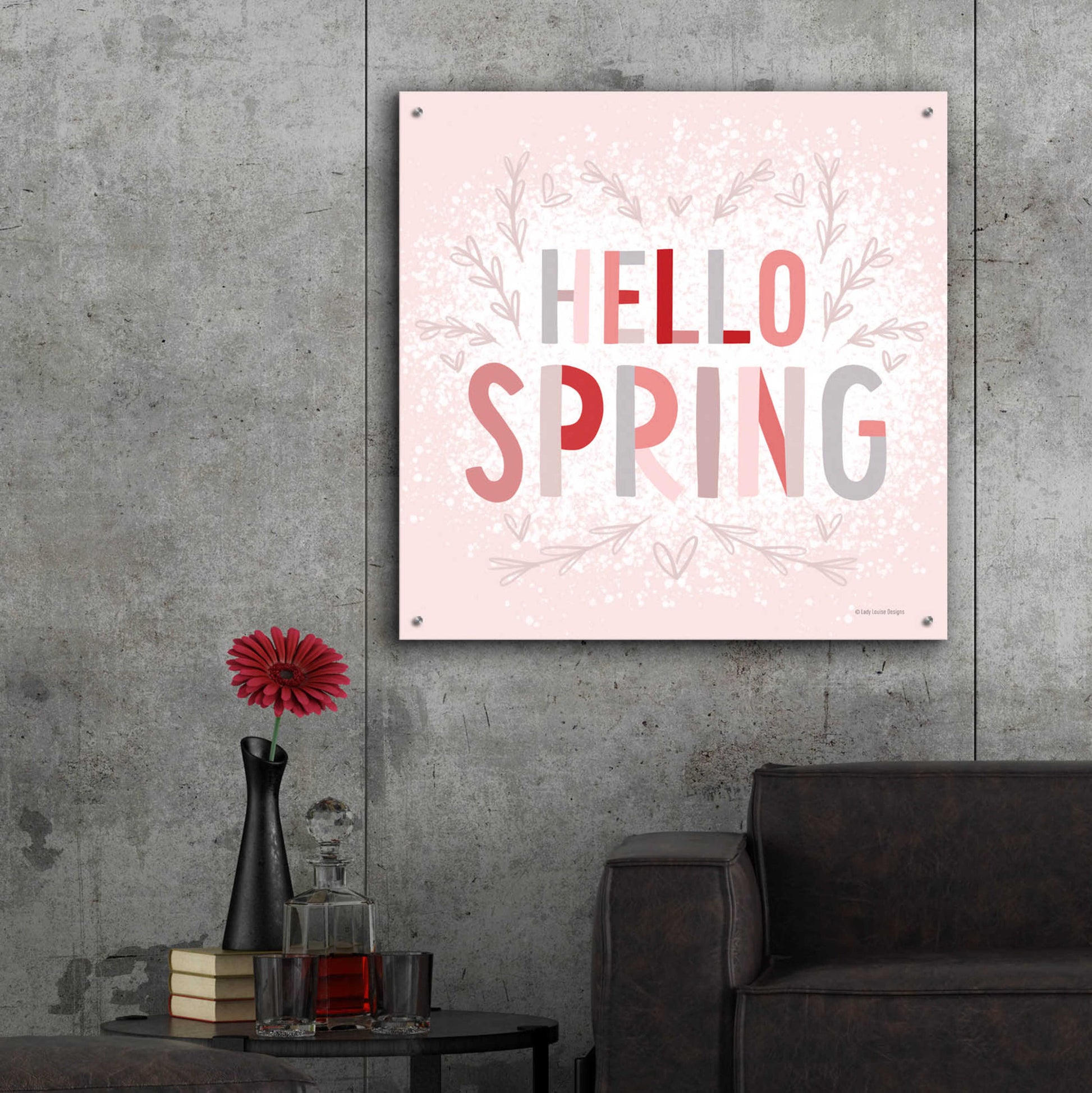 Epic Art 'Hello Spring Pink' by Lady Louise Designs, Acrylic Glass Wall Art,36x36