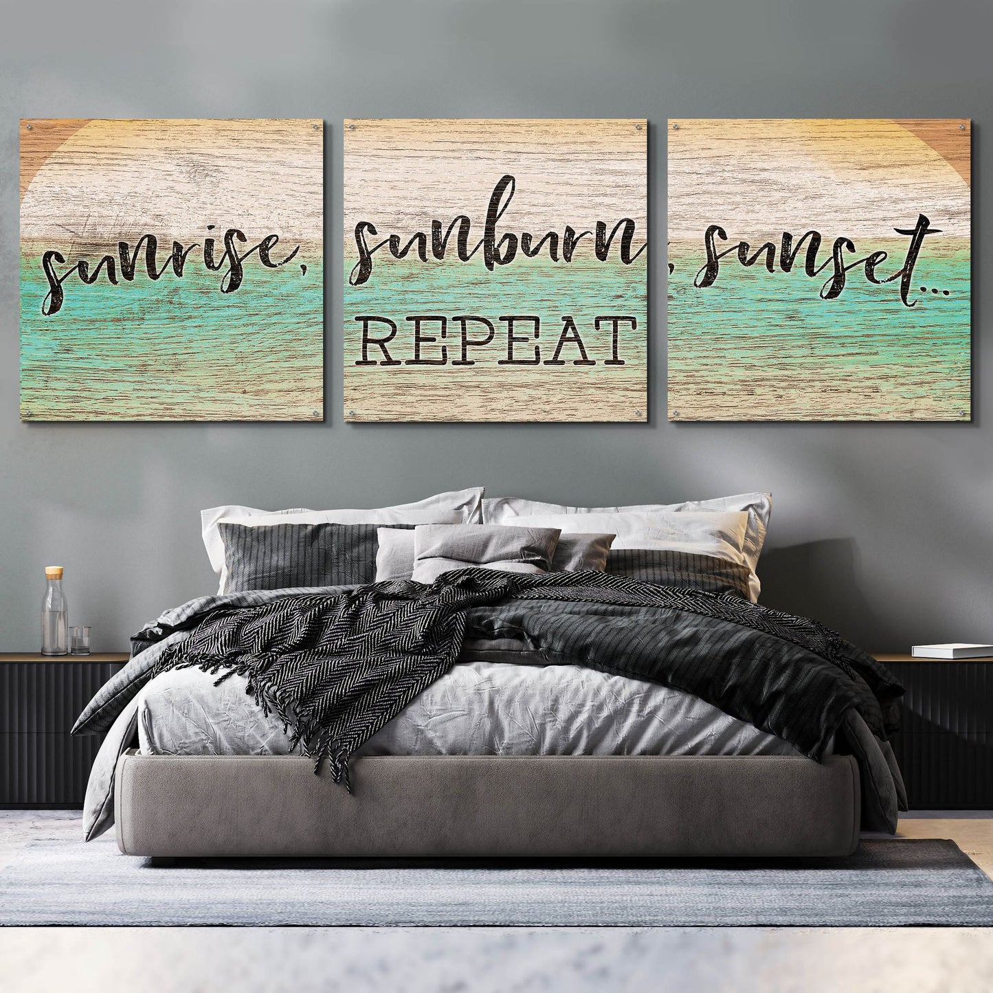 Epic Art 'Sunrise, Sunburn, Sunset, Repeat' by Cloverfield & Co, Acrylic Glass Wall Art, 3 Piece Set,108x36