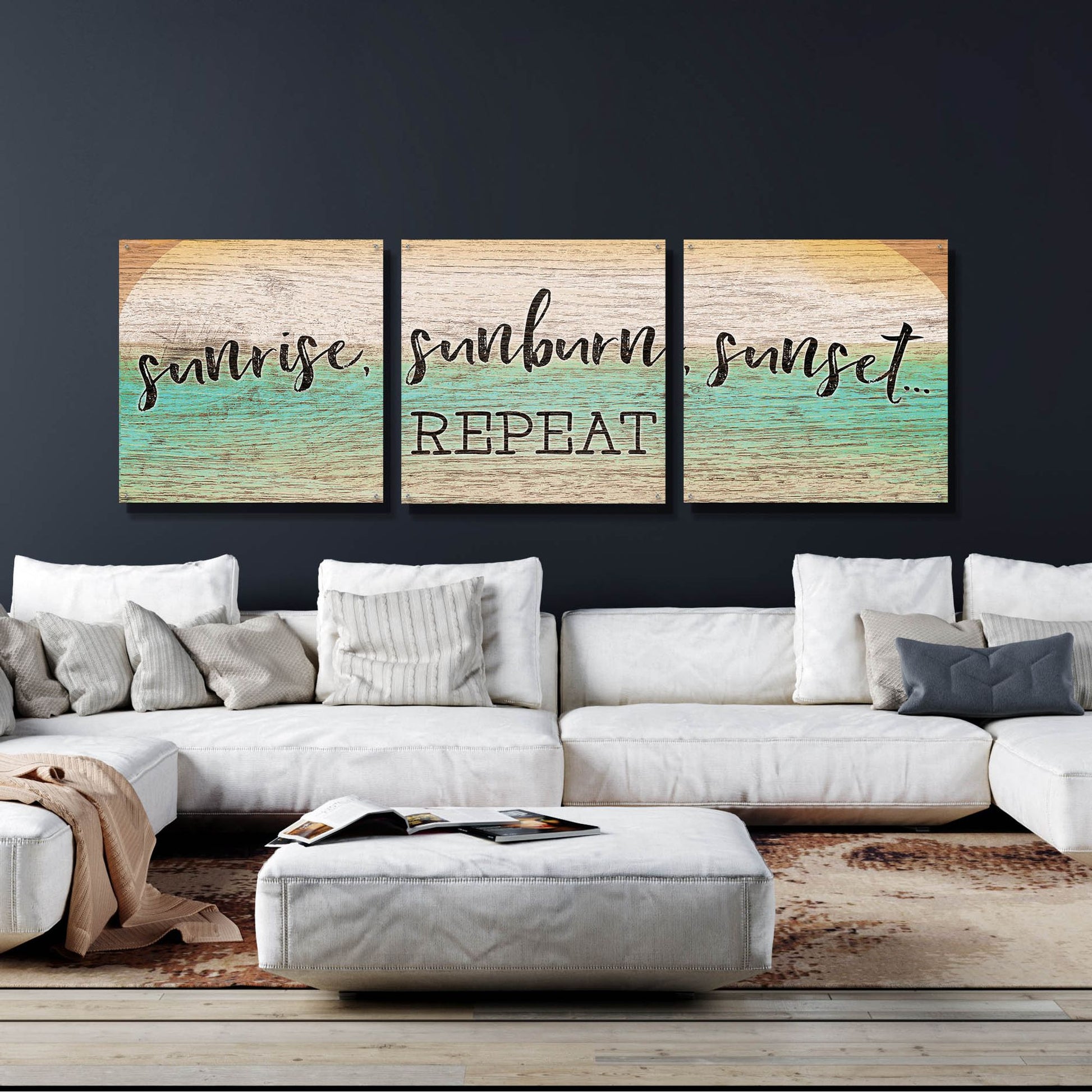 Epic Art 'Sunrise, Sunburn, Sunset, Repeat' by Cloverfield & Co, Acrylic Glass Wall Art, 3 Piece Set,108x36