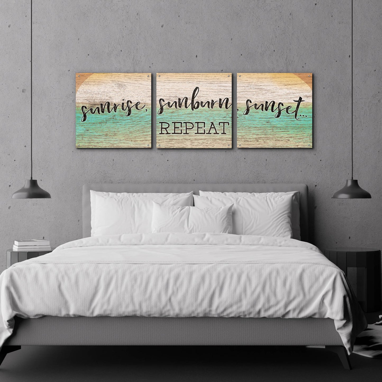 Epic Art 'Sunrise, Sunburn, Sunset, Repeat' by Cloverfield & Co, Acrylic Glass Wall Art, 3 Piece Set,72x24