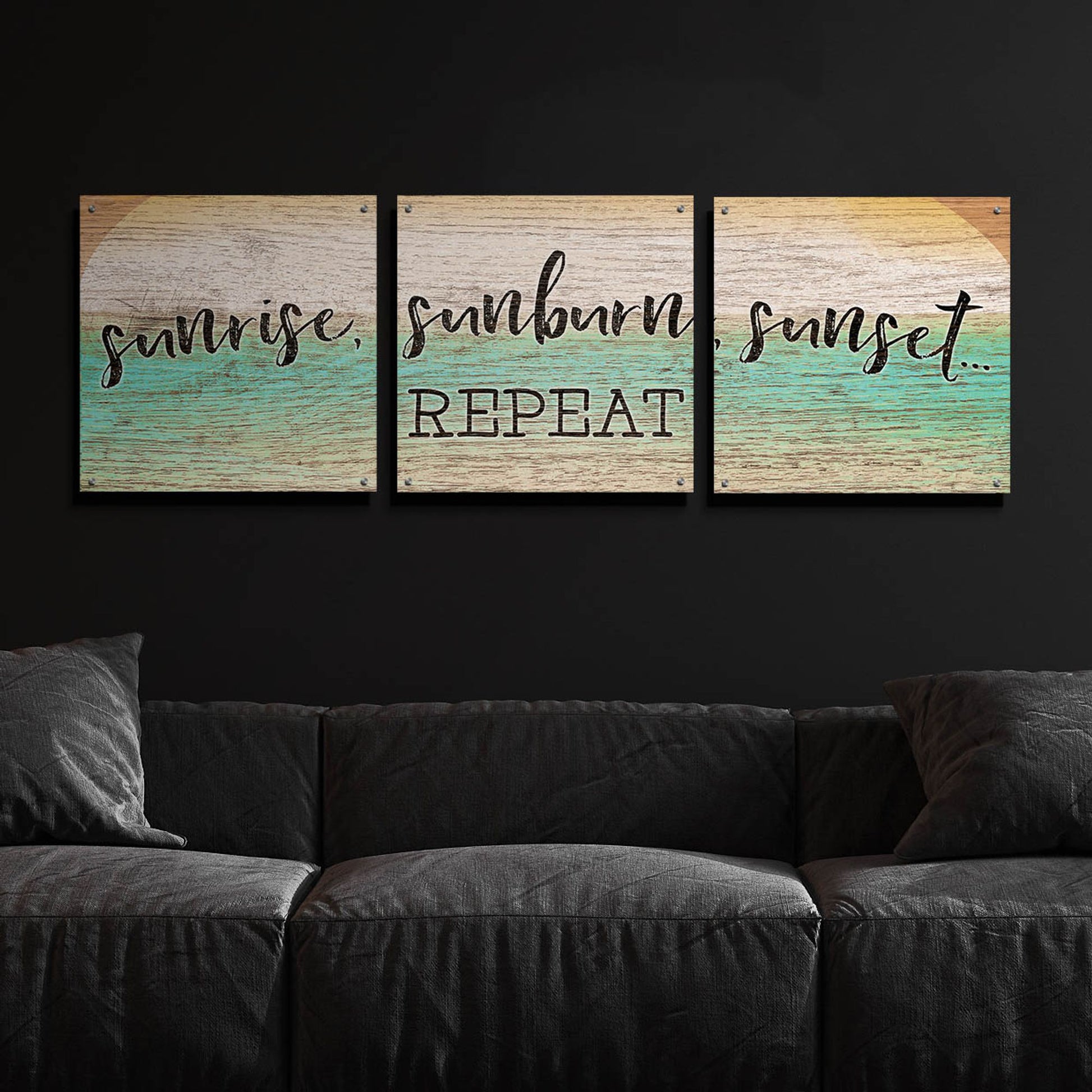 Epic Art 'Sunrise, Sunburn, Sunset, Repeat' by Cloverfield & Co, Acrylic Glass Wall Art, 3 Piece Set,72x24