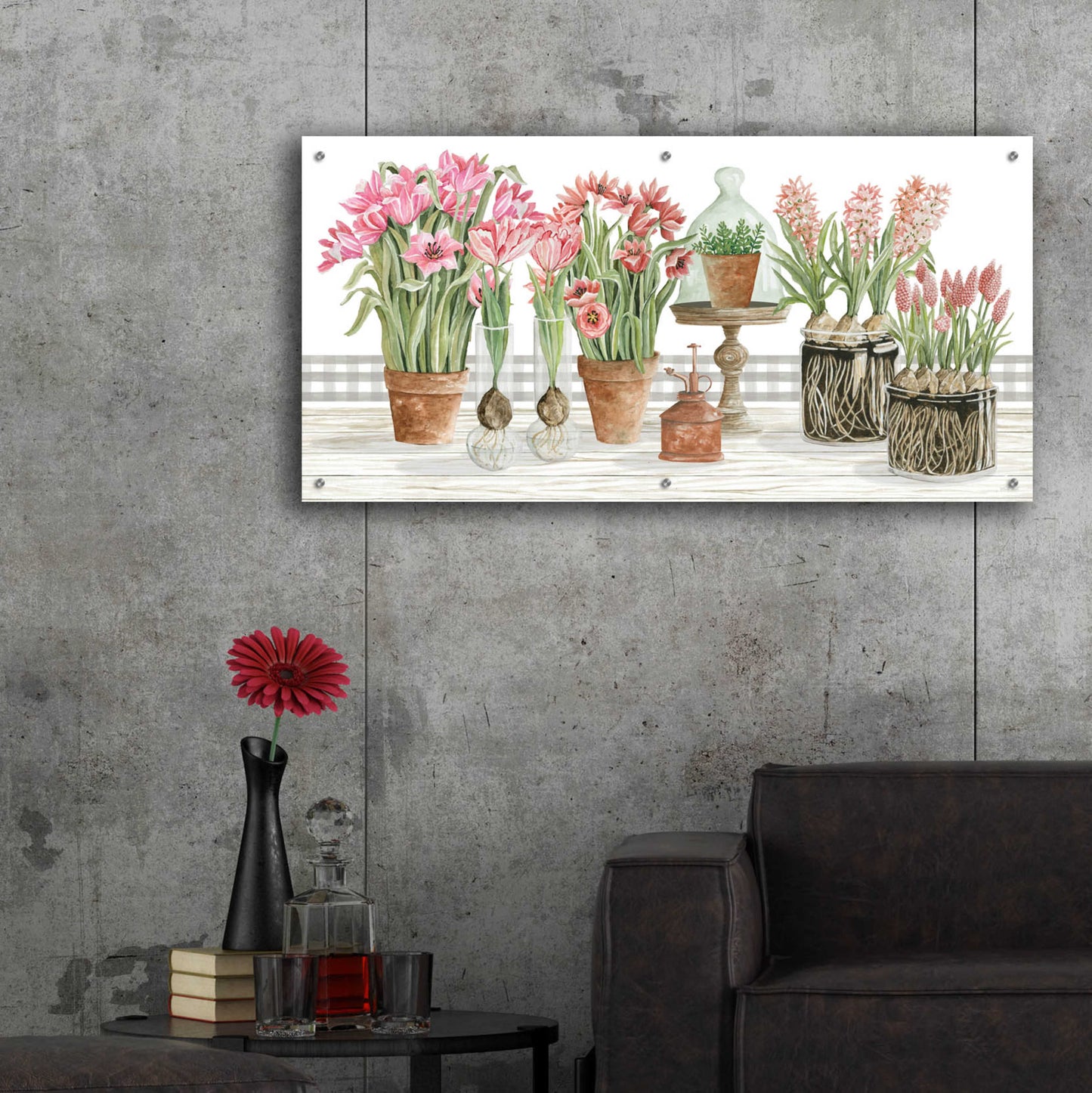 Epic Art 'Pink Spring Florals' by Cindy Jacobs, Acrylic Glass Wall Art,48x24