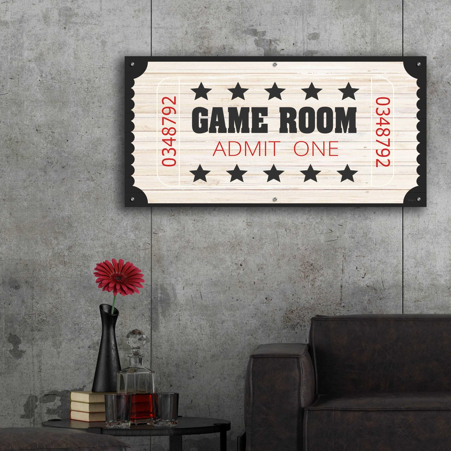 Epic Art 'Game Room Ticket' by Cindy Jacobs, Acrylic Glass Wall Art,48x24