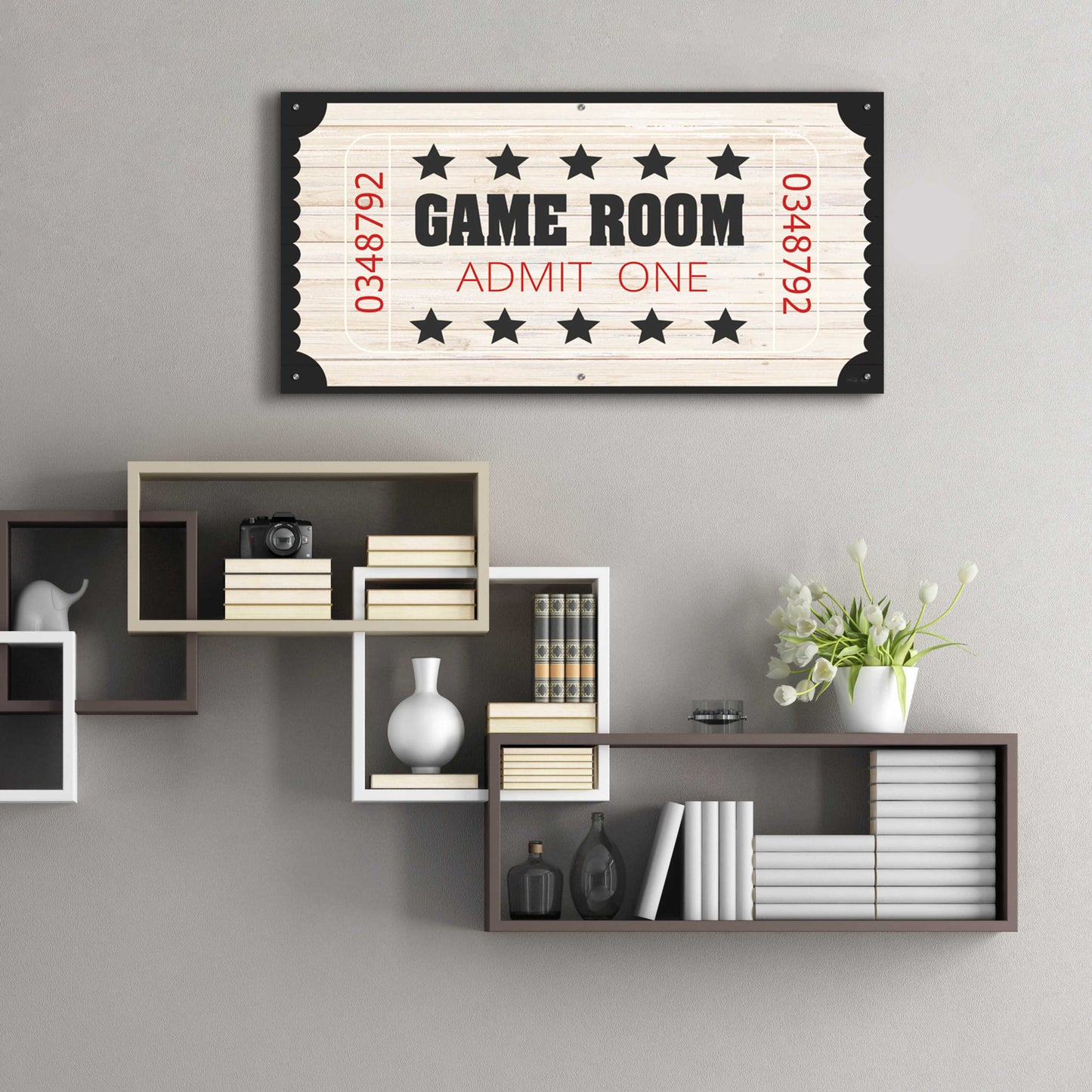 Epic Art 'Game Room Ticket' by Cindy Jacobs, Acrylic Glass Wall Art,48x24