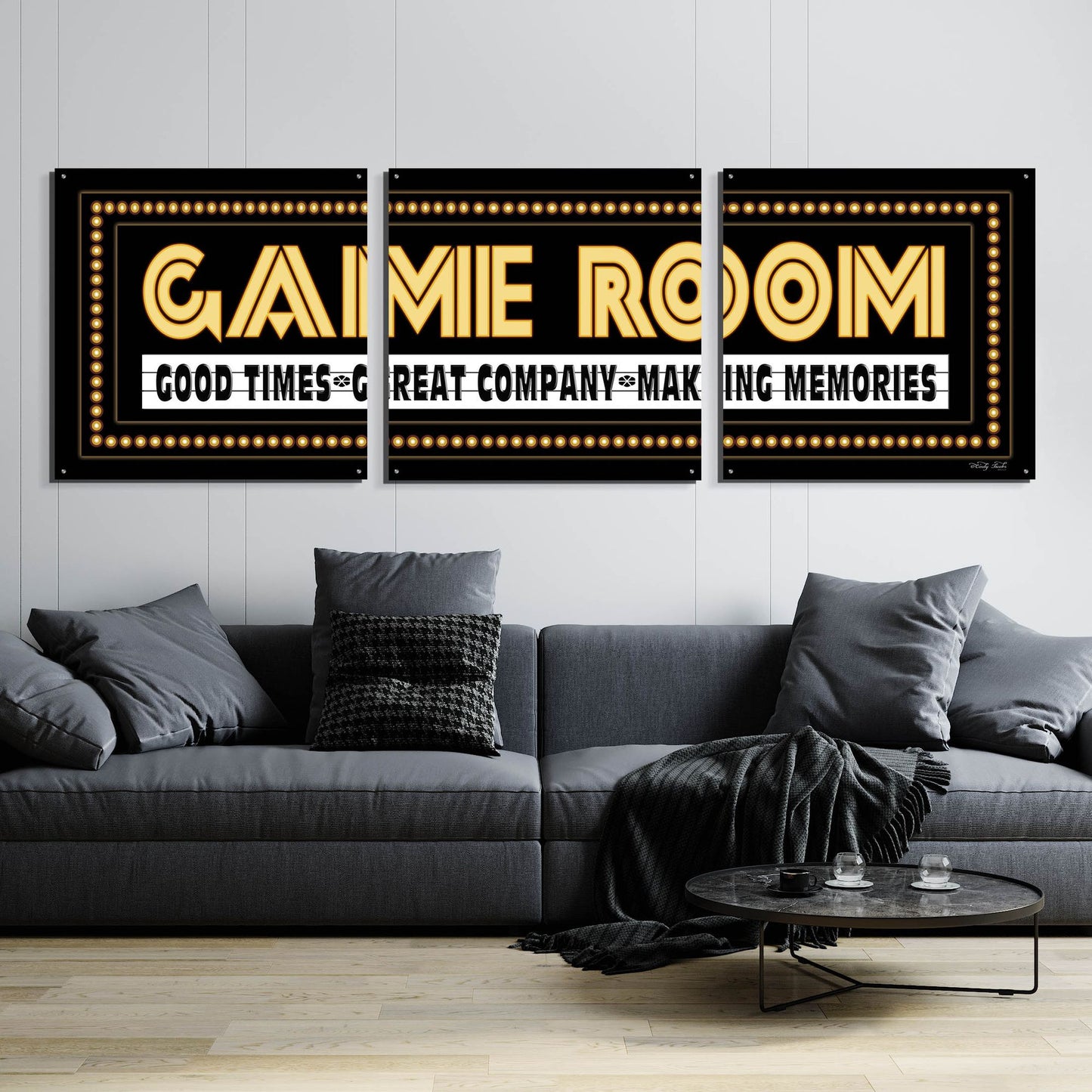 Epic Art 'Game Room Sign' by Cindy Jacobs, Acrylic Glass Wall Art, 3 Piece Set,108x36