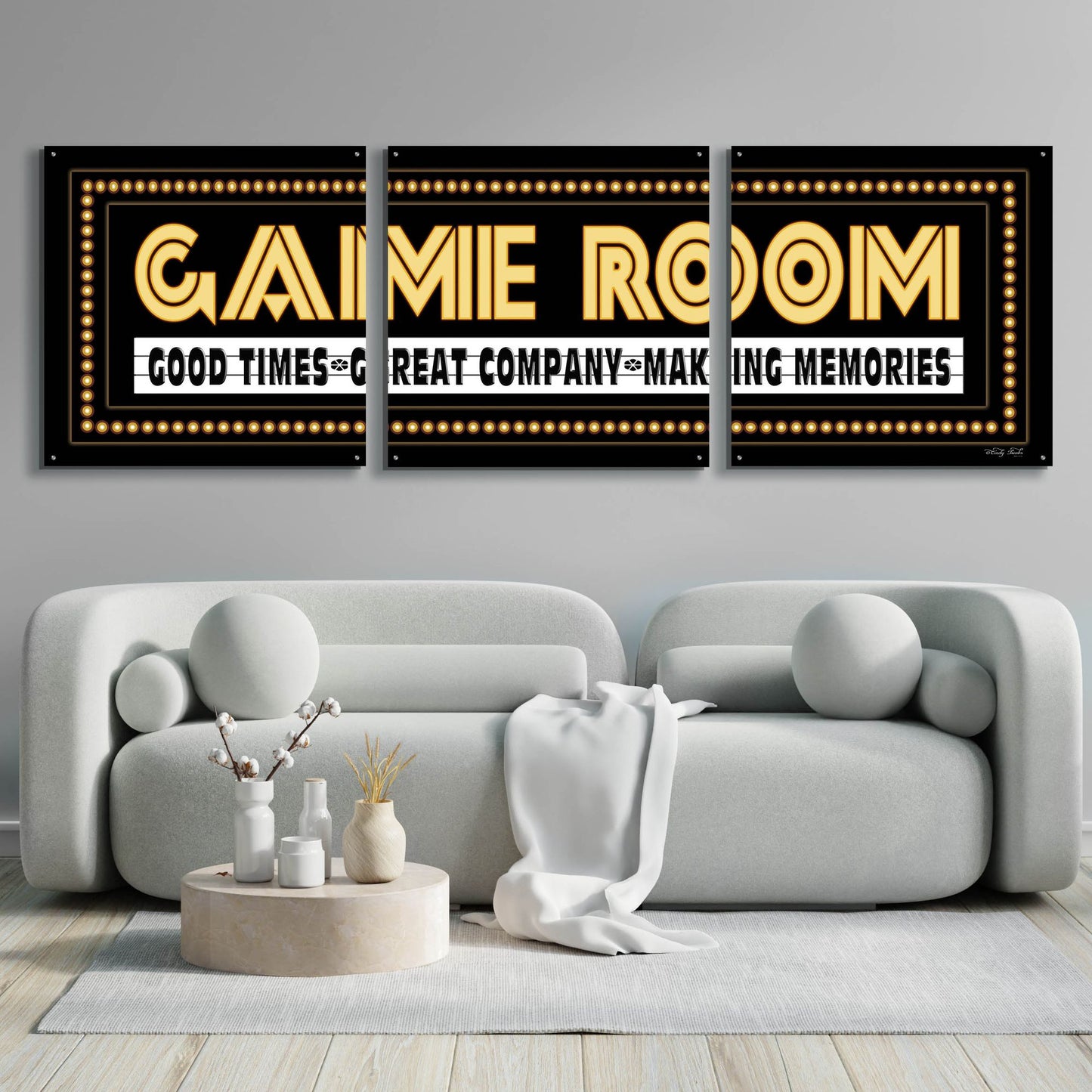 Epic Art 'Game Room Sign' by Cindy Jacobs, Acrylic Glass Wall Art, 3 Piece Set,108x36