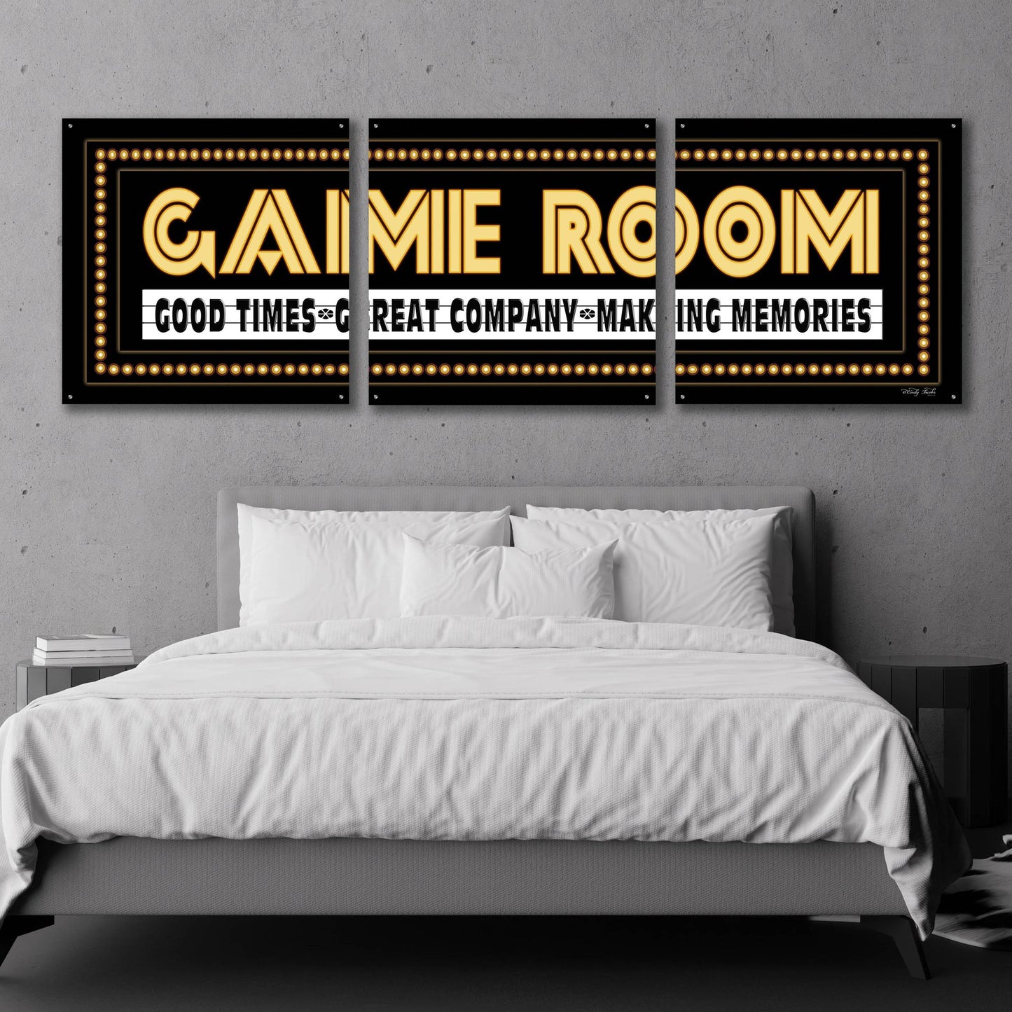 Epic Art 'Game Room Sign' by Cindy Jacobs, Acrylic Glass Wall Art, 3 Piece Set,108x36