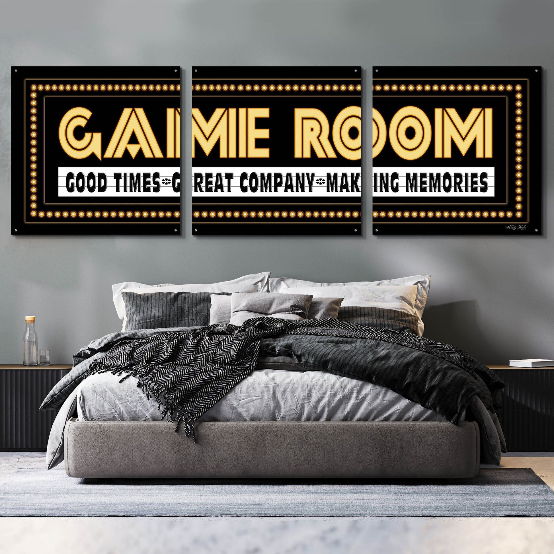 Epic Art 'Game Room Sign' by Cindy Jacobs, Acrylic Glass Wall Art, 3 Piece Set,108x36