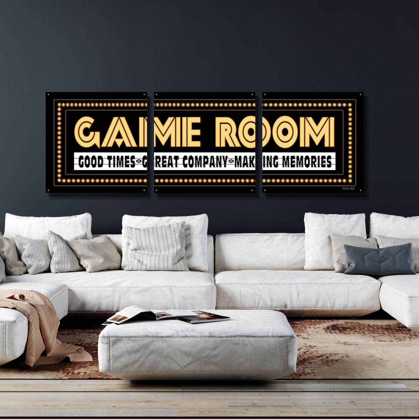 Epic Art 'Game Room Sign' by Cindy Jacobs, Acrylic Glass Wall Art, 3 Piece Set,108x36