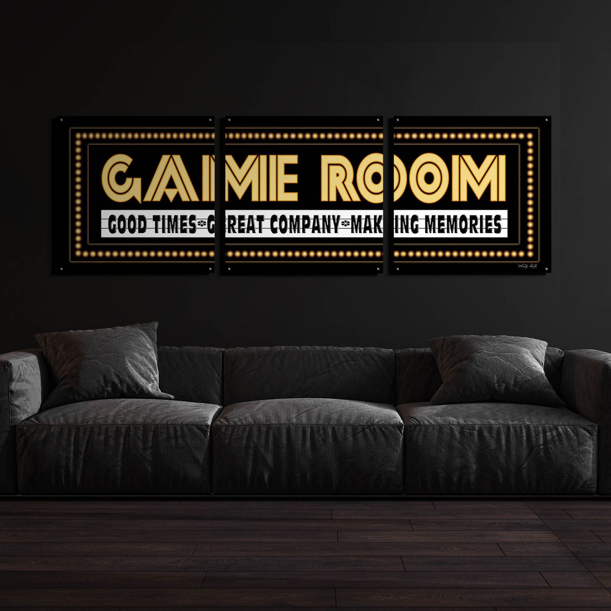 Epic Art 'Game Room Sign' by Cindy Jacobs, Acrylic Glass Wall Art, 3 Piece Set,108x36