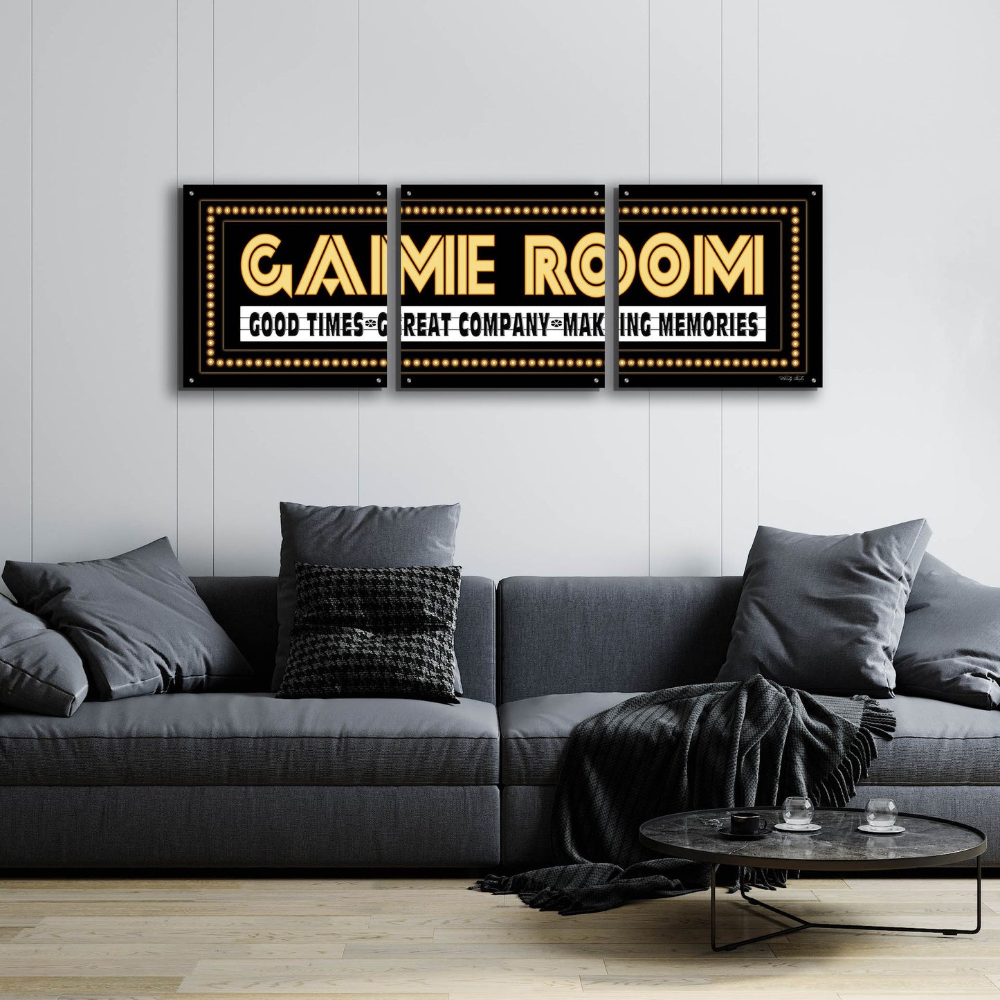 Epic Art 'Game Room Sign' by Cindy Jacobs, Acrylic Glass Wall Art, 3 Piece Set,72x24