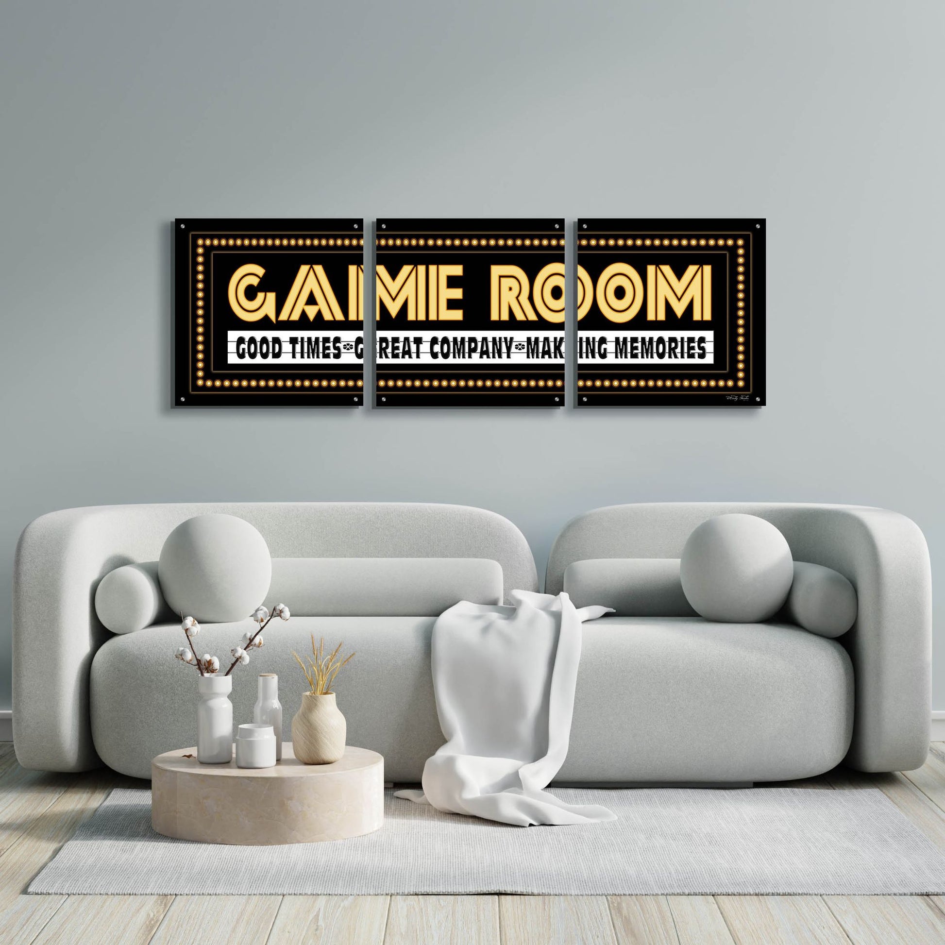 Epic Art 'Game Room Sign' by Cindy Jacobs, Acrylic Glass Wall Art, 3 Piece Set,72x24