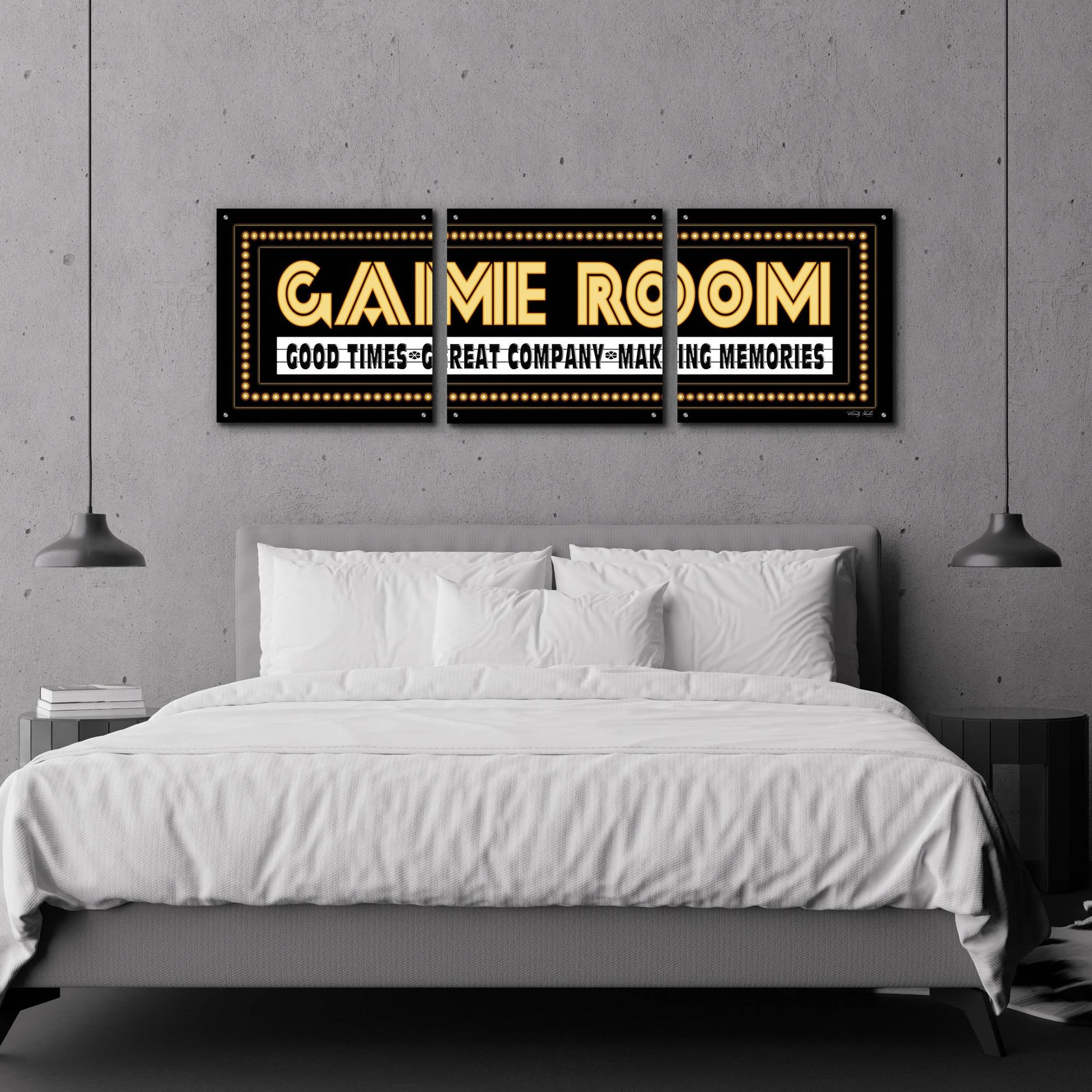 Epic Art 'Game Room Sign' by Cindy Jacobs, Acrylic Glass Wall Art, 3 Piece Set,72x24