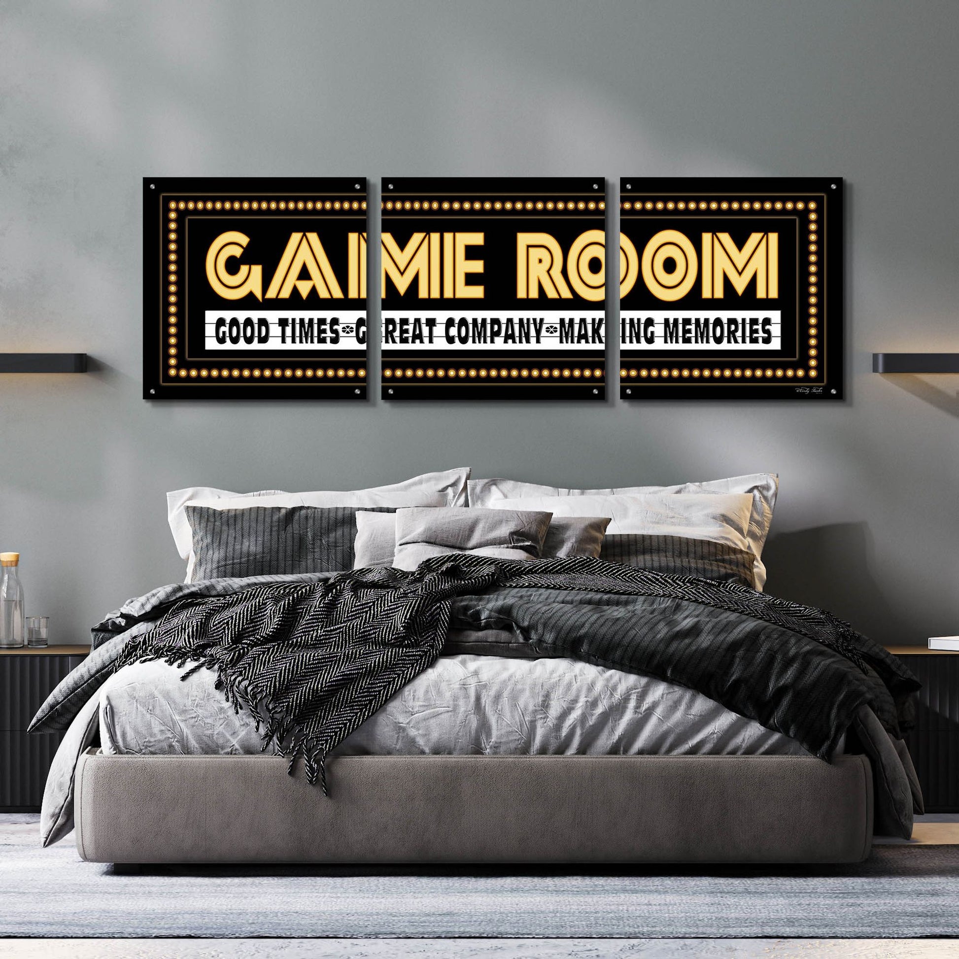 Epic Art 'Game Room Sign' by Cindy Jacobs, Acrylic Glass Wall Art, 3 Piece Set,72x24