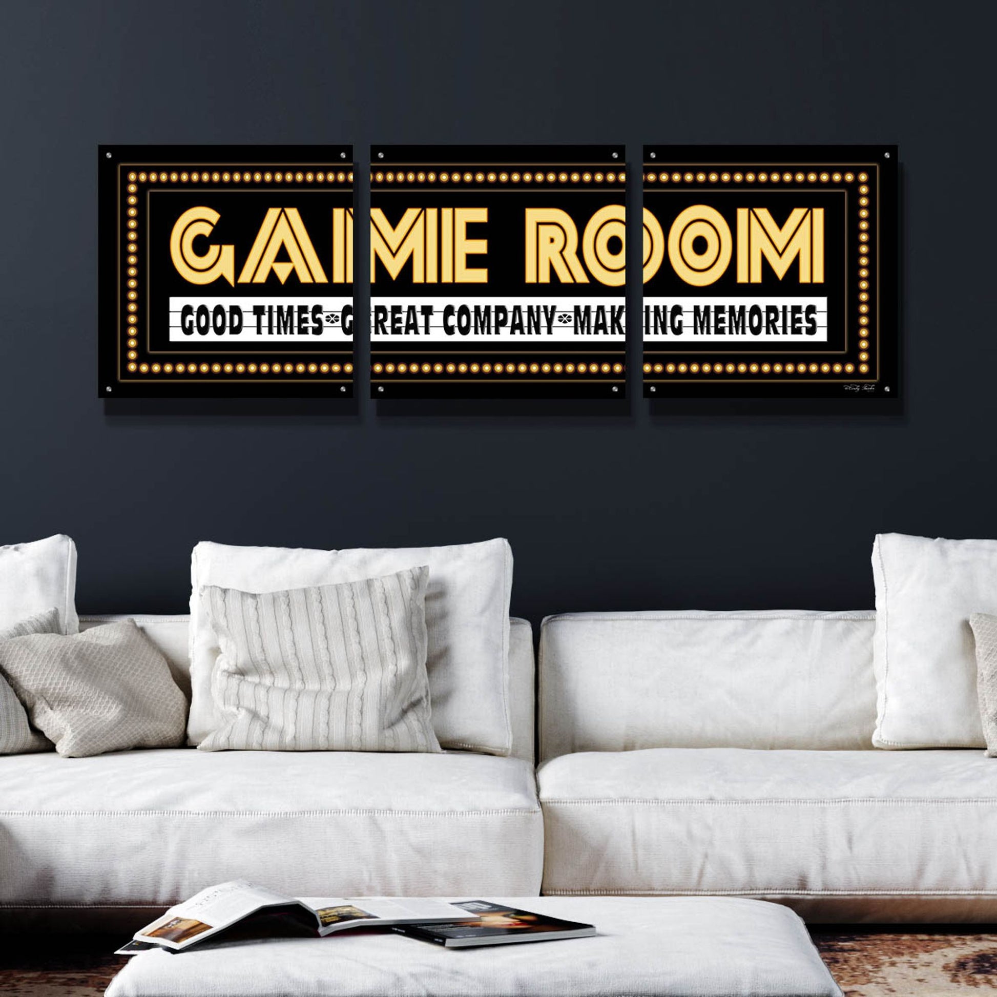 Epic Art 'Game Room Sign' by Cindy Jacobs, Acrylic Glass Wall Art, 3 Piece Set,72x24