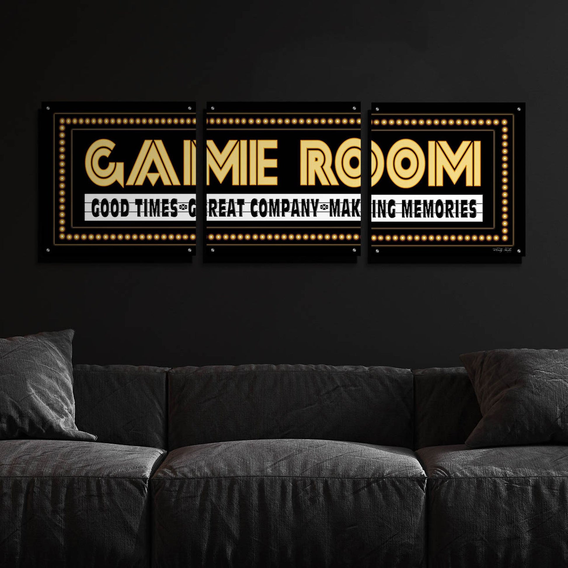 Epic Art 'Game Room Sign' by Cindy Jacobs, Acrylic Glass Wall Art, 3 Piece Set,72x24