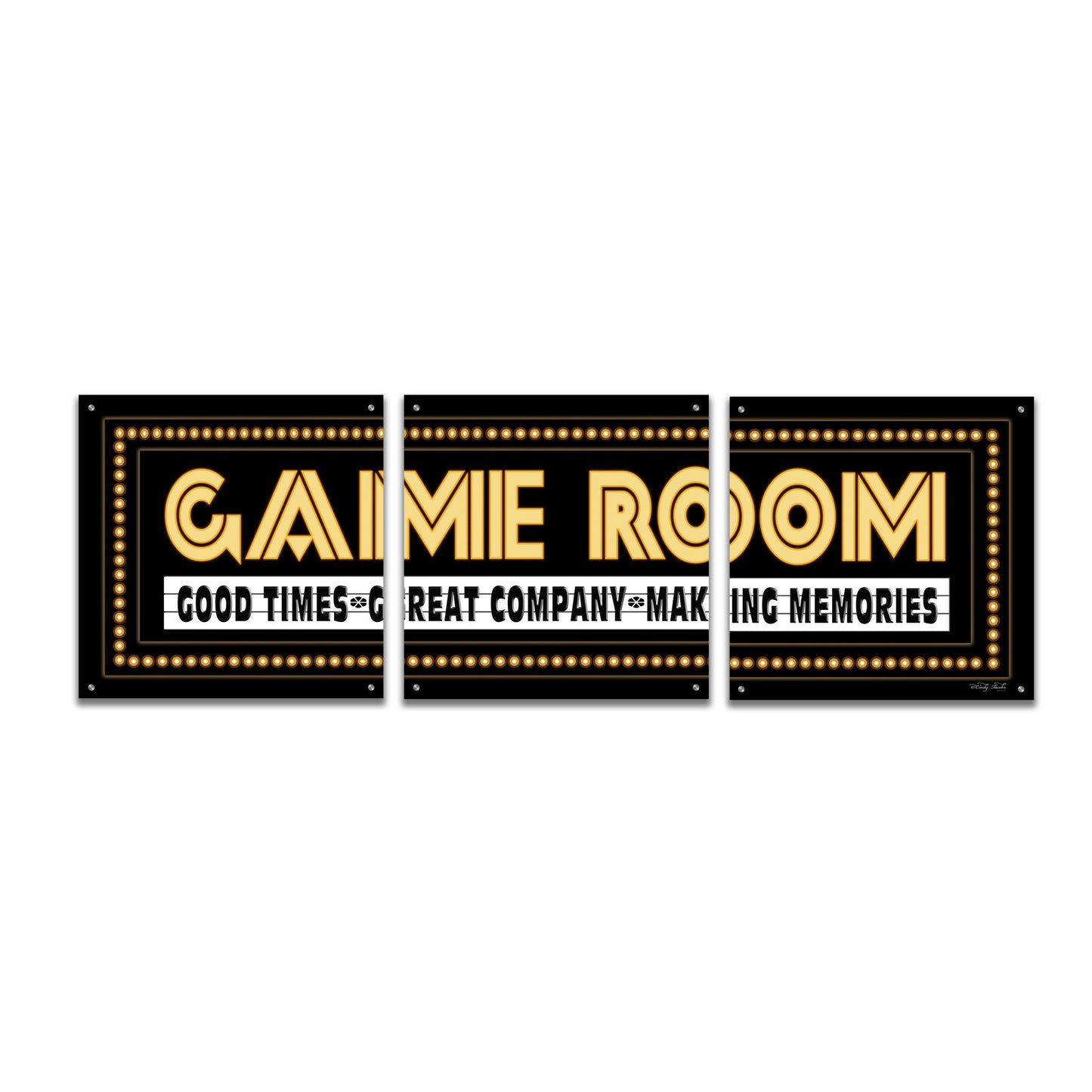 Epic Art 'Game Room Sign' by Cindy Jacobs, Acrylic Glass Wall Art, 3 Piece Set