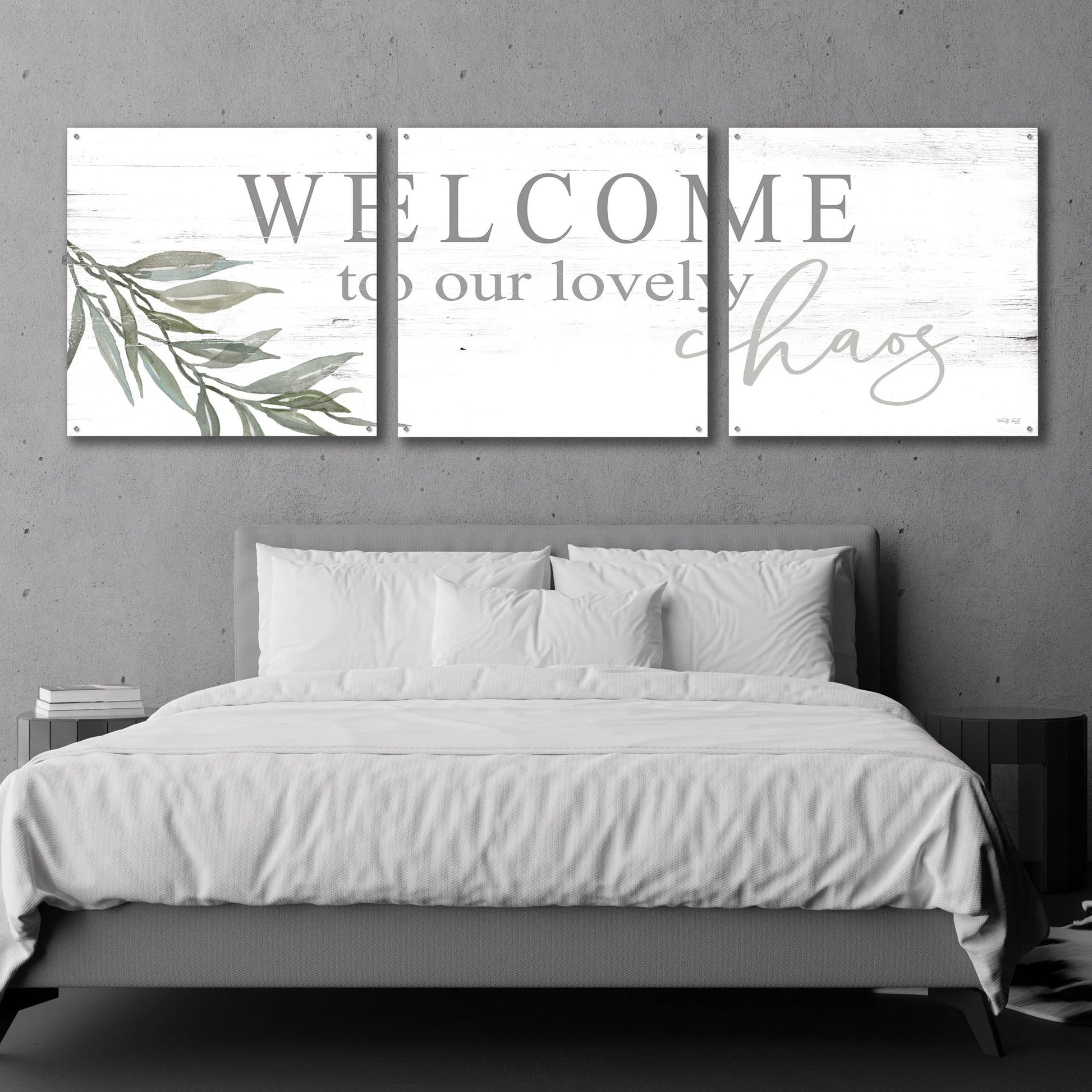 Epic Art 'Welcome to Our Lovely Chaos' by Cindy Jacobs, Acrylic Glass Wall Art, 3 Piece Set,108x36