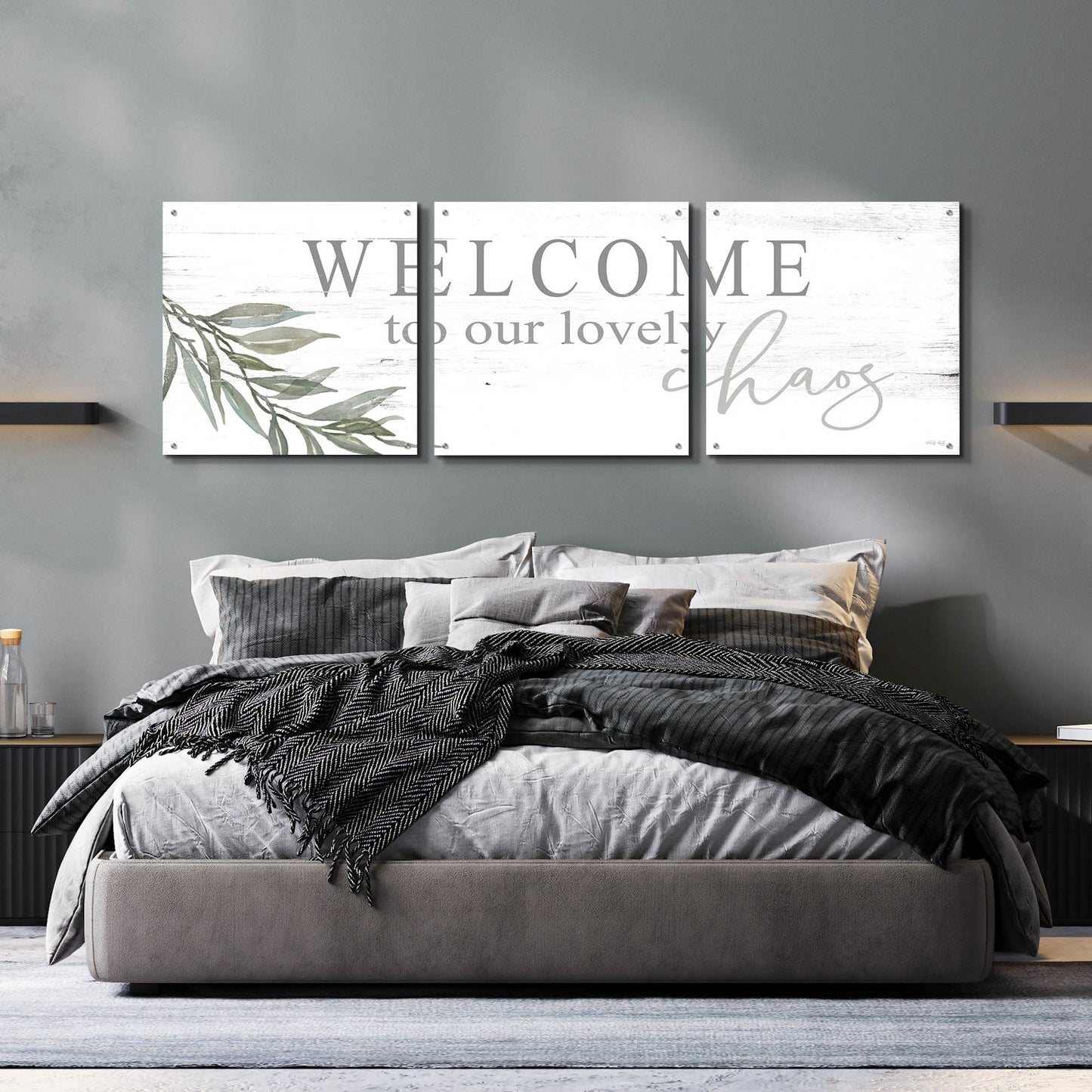 Epic Art 'Welcome to Our Lovely Chaos' by Cindy Jacobs, Acrylic Glass Wall Art, 3 Piece Set,72x24