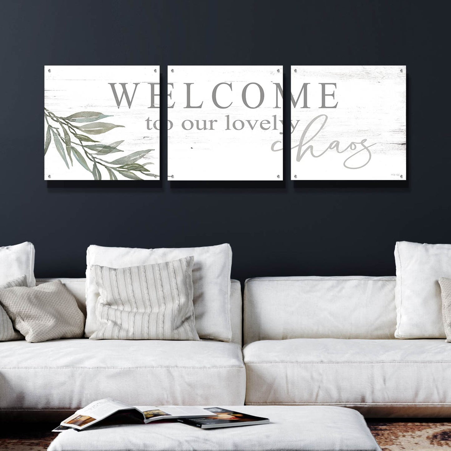 Epic Art 'Welcome to Our Lovely Chaos' by Cindy Jacobs, Acrylic Glass Wall Art, 3 Piece Set,72x24