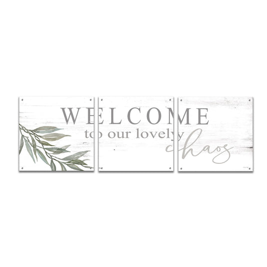Epic Art 'Welcome to Our Lovely Chaos' by Cindy Jacobs, Acrylic Glass Wall Art, 3 Piece Set