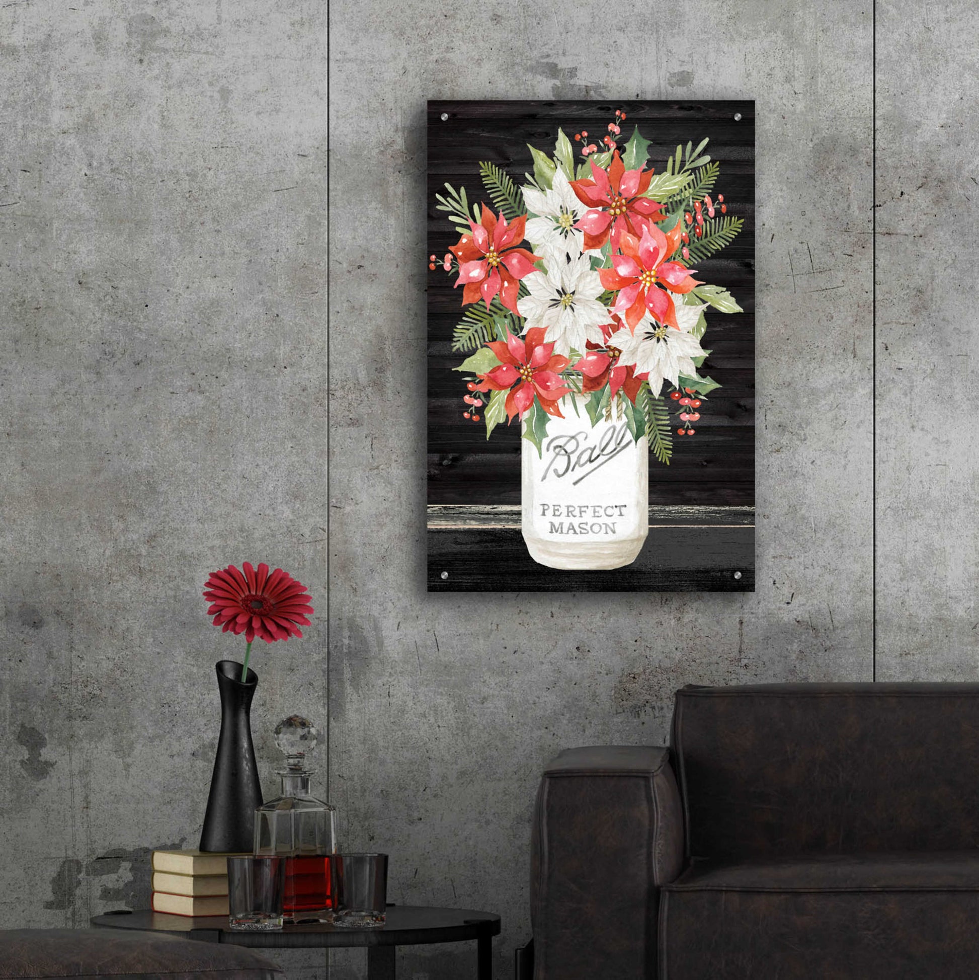 Epic Art 'Merry Poinsettias I' by Cindy Jacobs, Acrylic Glass Wall Art,24x36