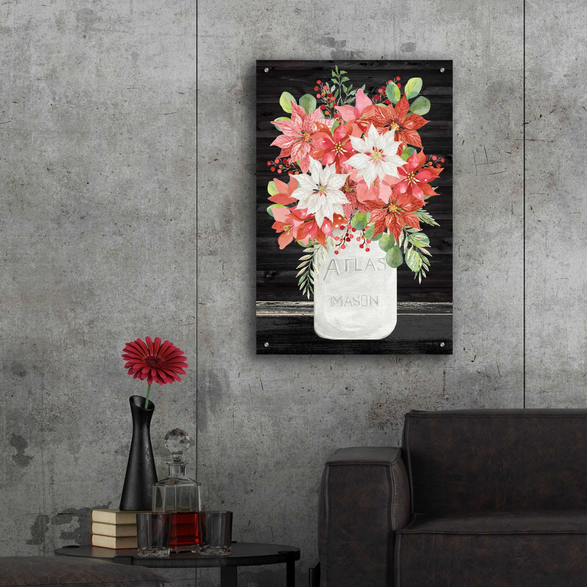 Epic Art 'Merry Poinsettias II' by Cindy Jacobs, Acrylic Glass Wall Art,24x36