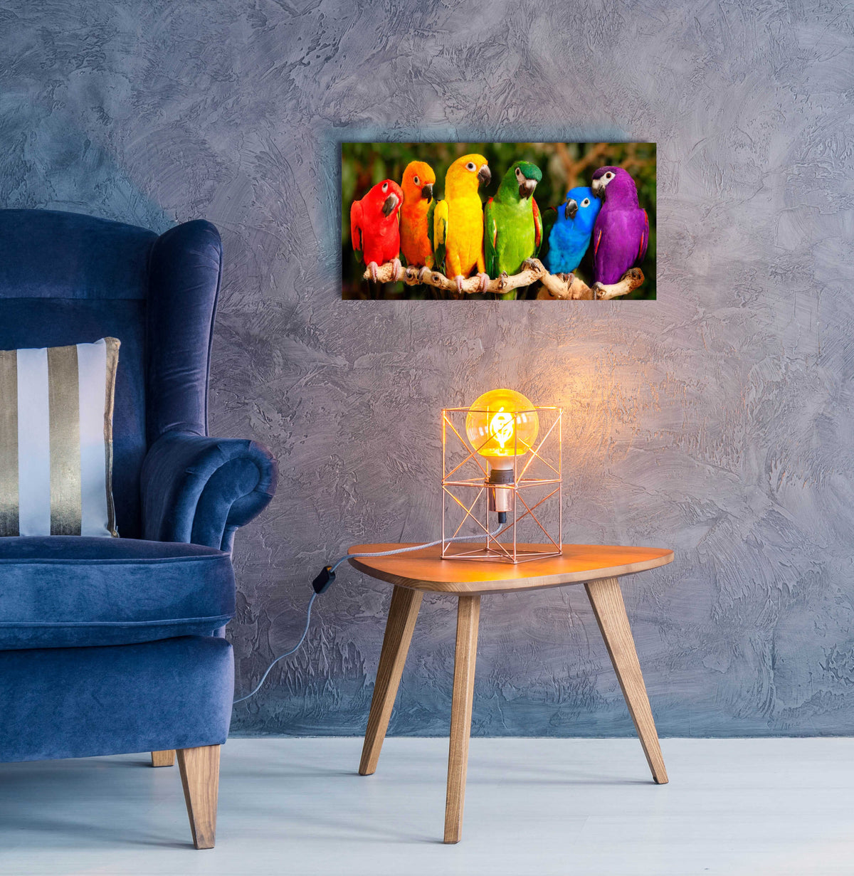 Epic Art 'Rainbow Parrots' by Mike Jones, Acrylic Glass Wall Art,24x12